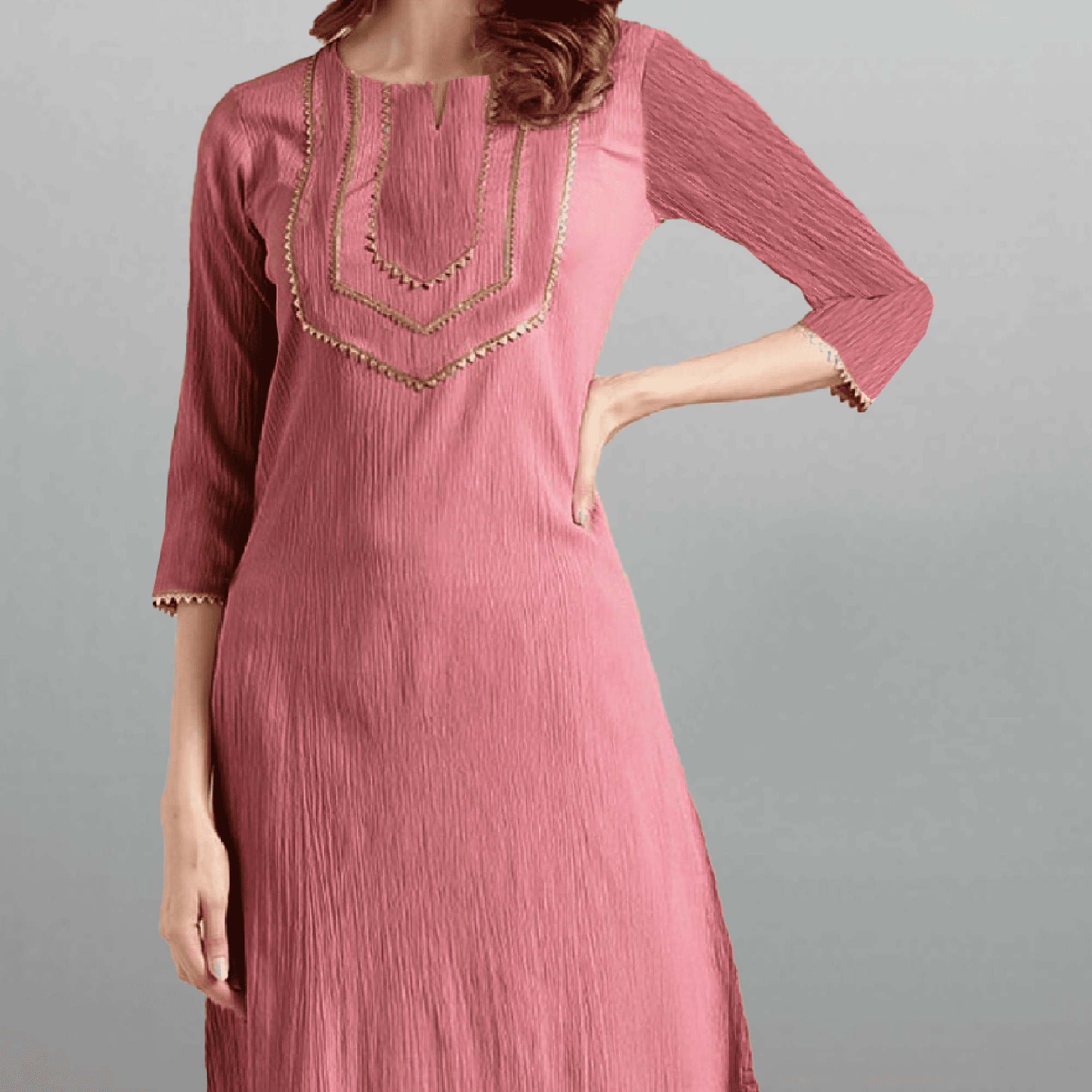 Women's nude pink kurti with pant-RWKS070