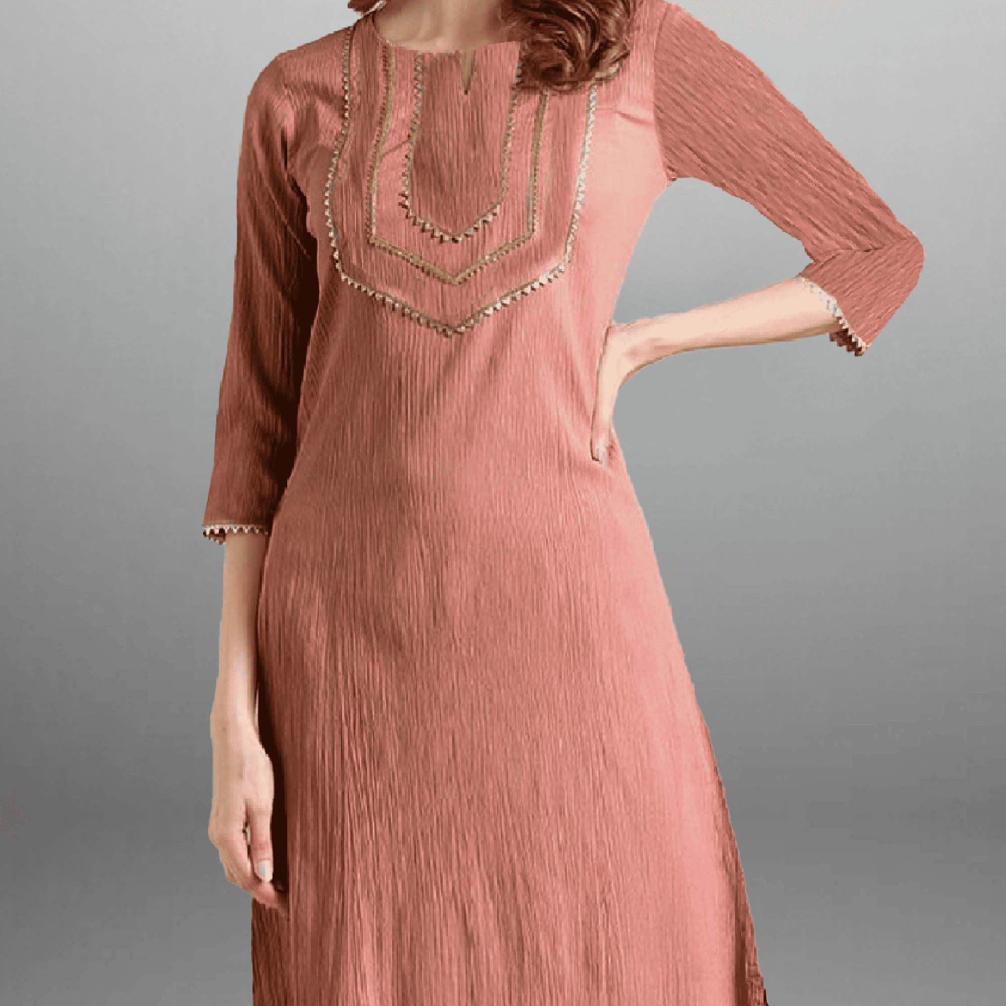 Women's peach kurti with pant-RWKS071