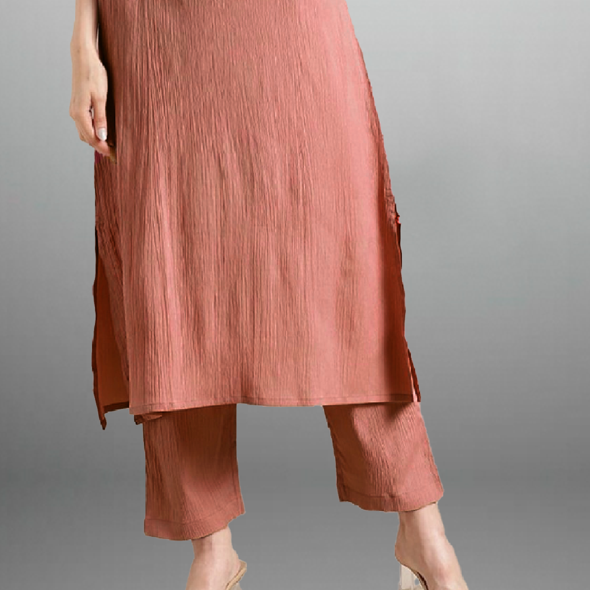 Women's peach kurti with pant-RWKS071