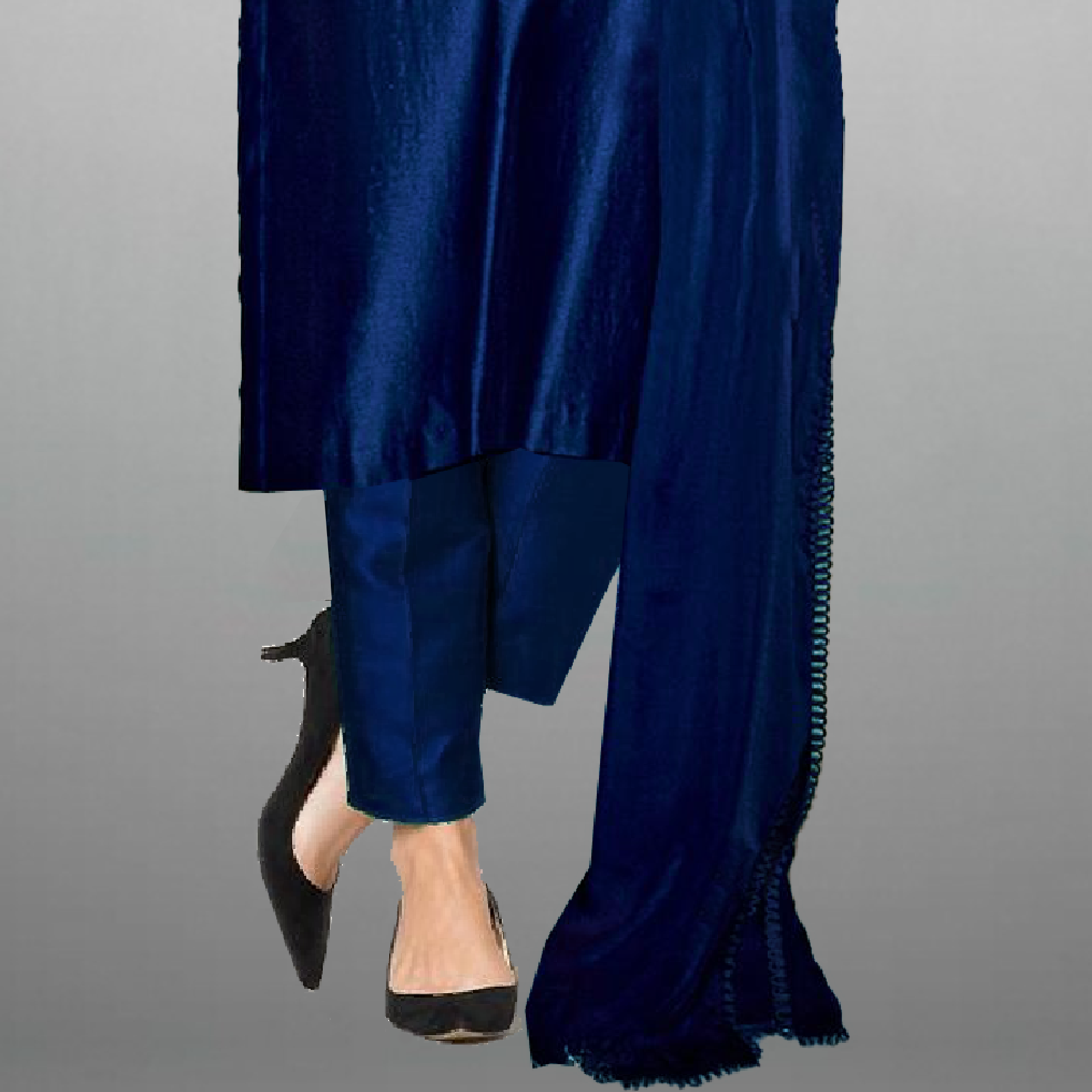 Women's Sleeve embroidered Royal Blue Kurti with pant and Dupatta-RWKS060