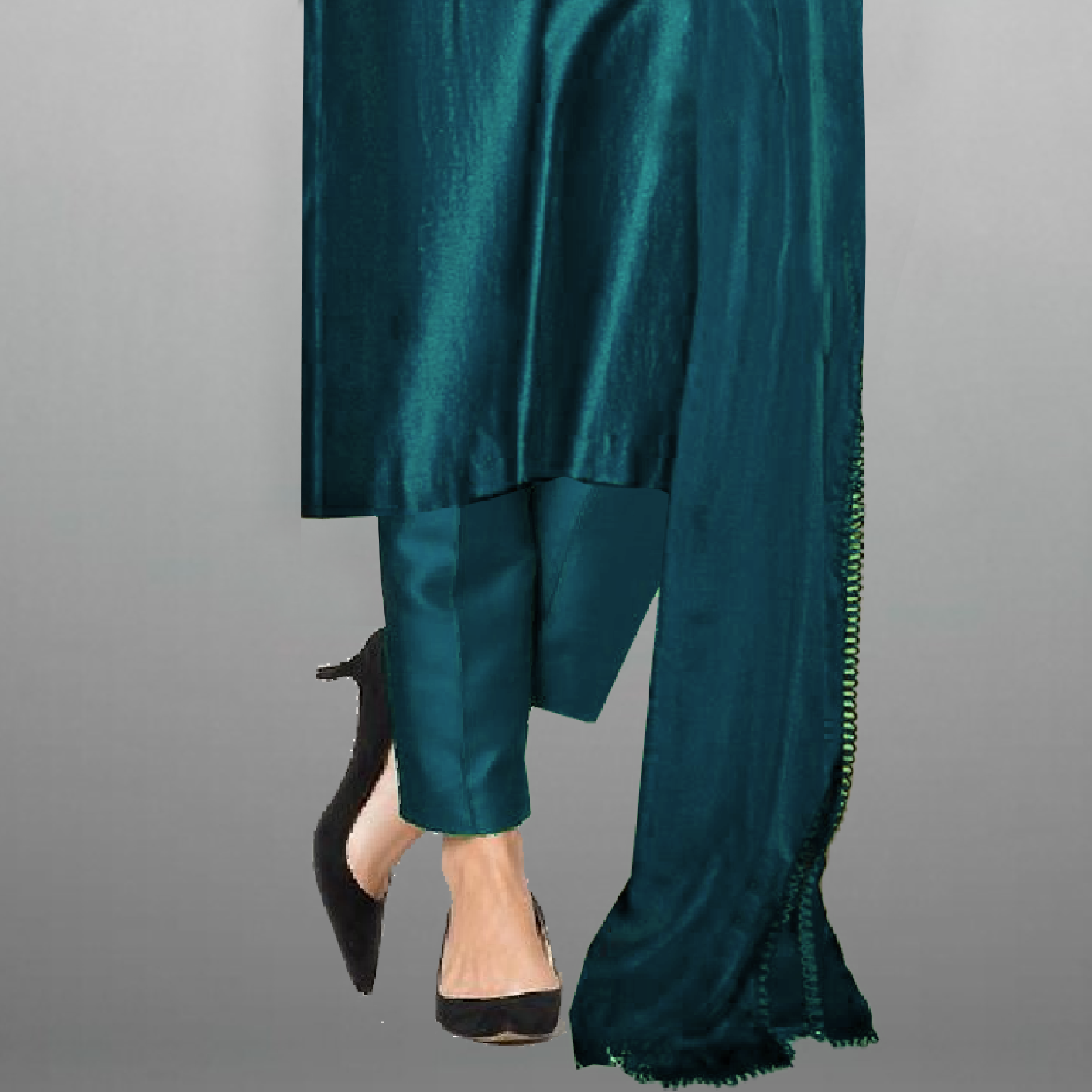 Women's Sleeve embroidered Sea Blue Kurti with pant and Dupatta-RWKS062