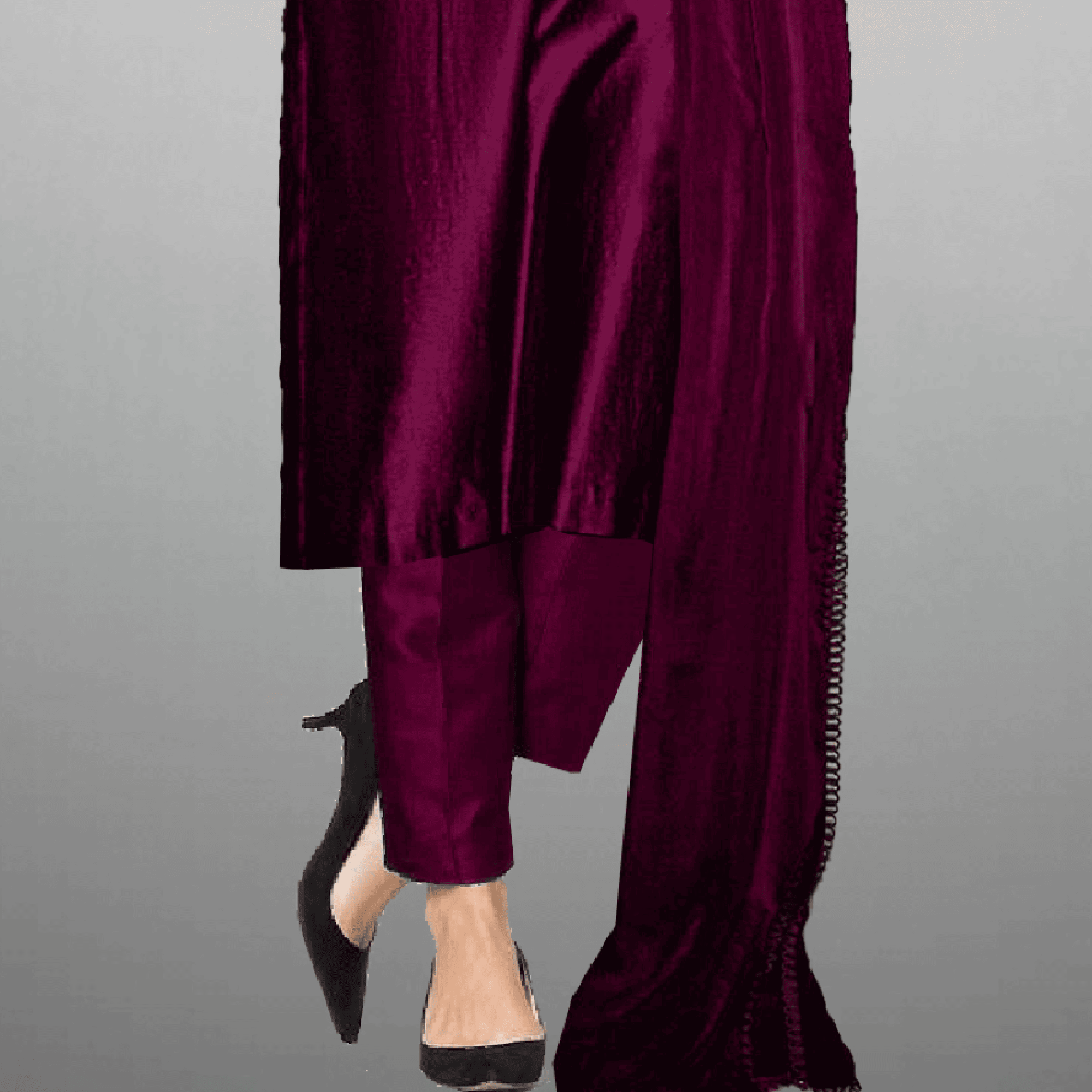Women's Sleeve embroidered  Tyrian Purple Kurti with pant and Dupatta-RWKS063