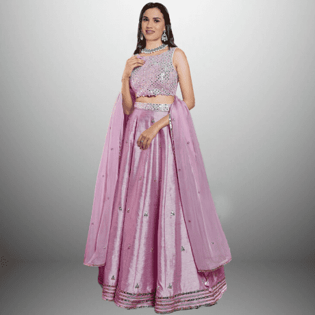 Lavender Lehenga with sleeveless mirror embellished Choli with Dupatta-RFL002