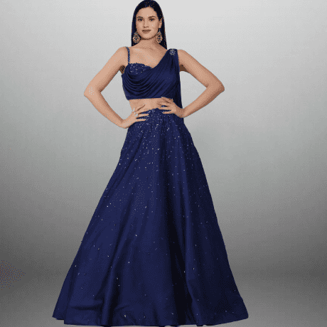 Designer Embellished Royal Blue Lehenga with drapped Dupatta-RFL007