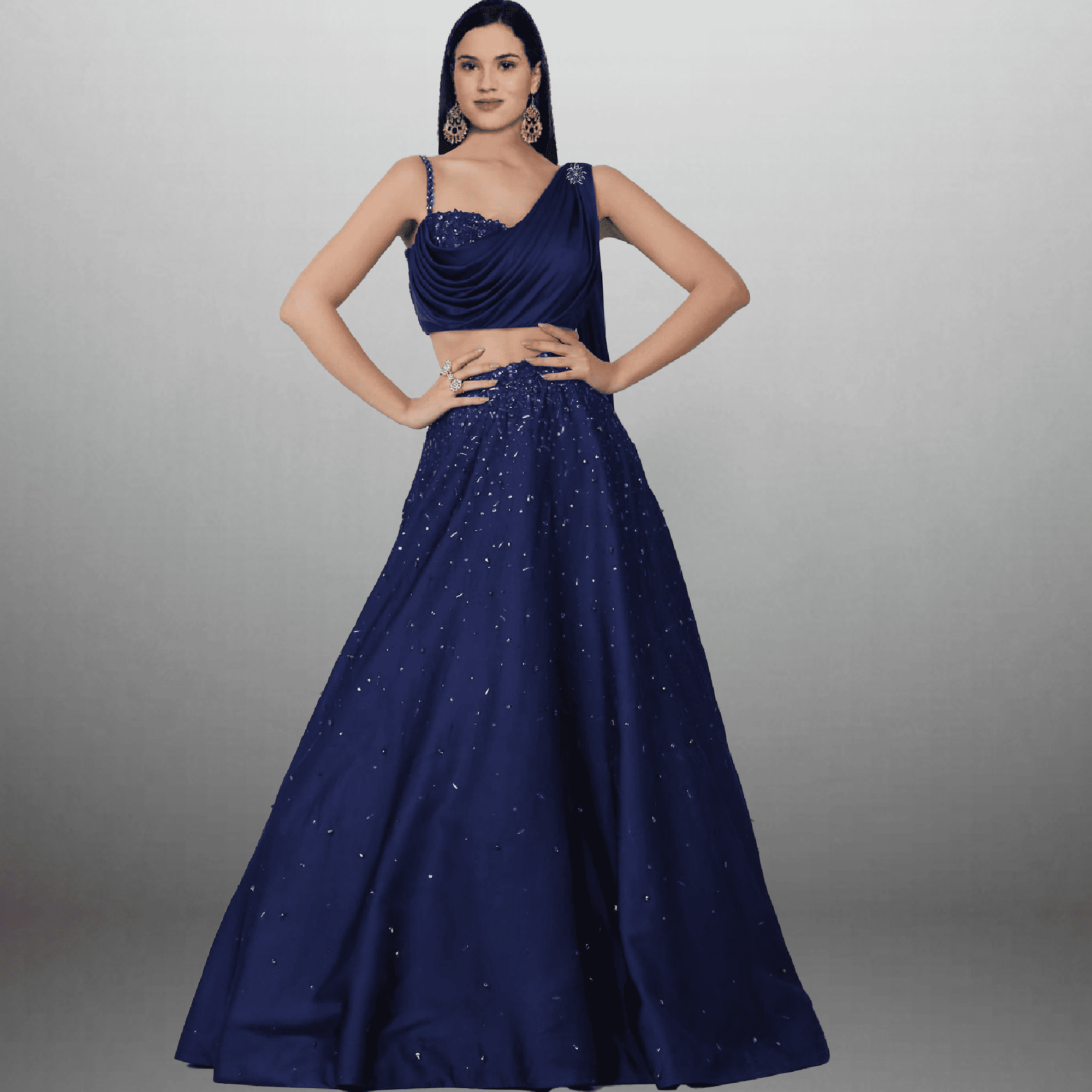 Designer Embellished Royal Blue Lehenga with drapped Dupatta-RFL007