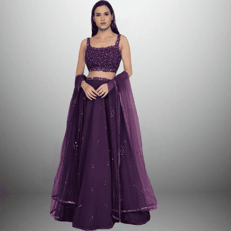 Tyrian purple Georgette Lehenga with embellishmed blouse and Dupatta-RFL005