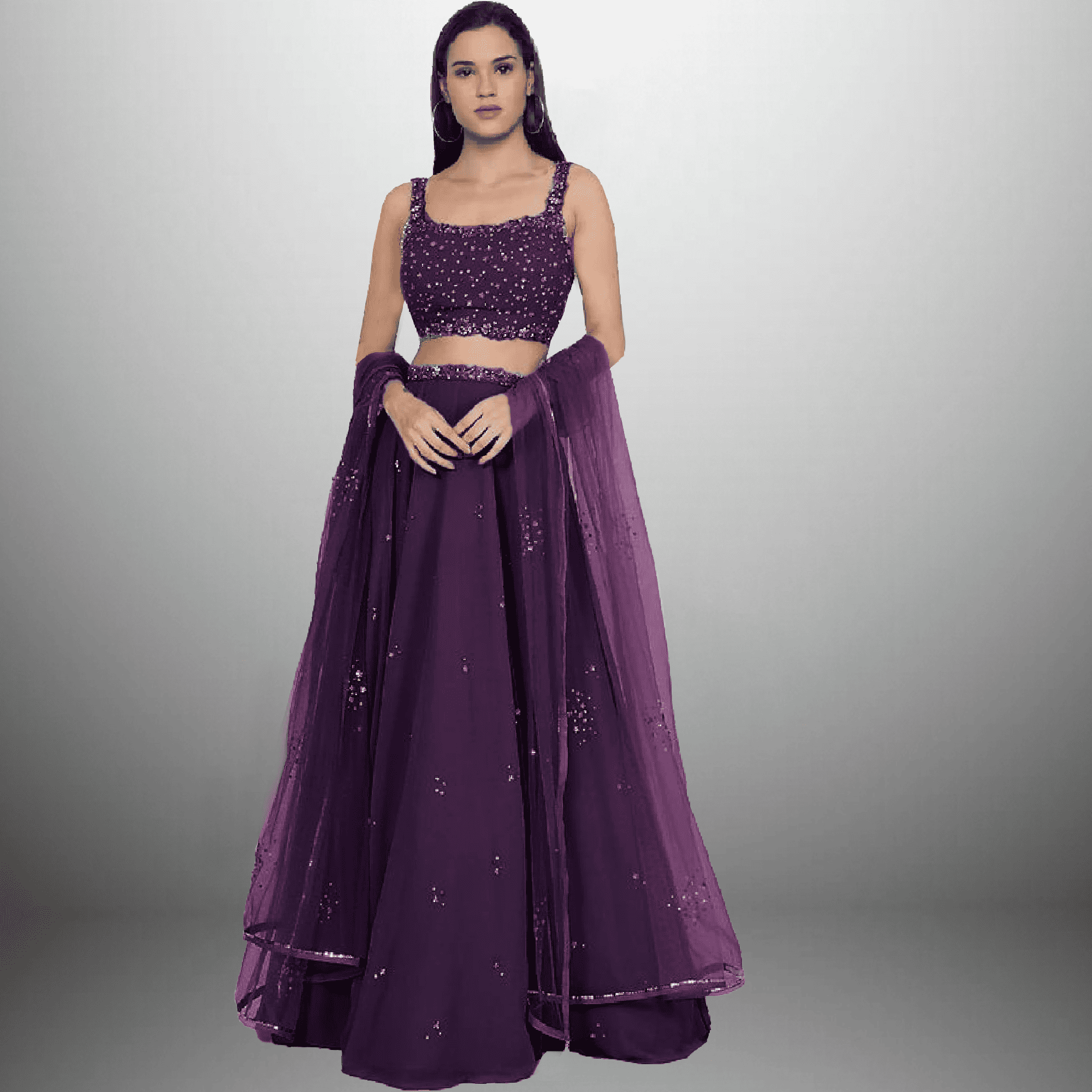 Tyrian purple Georgette Lehenga with embellishmed blouse and Dupatta-RFL005