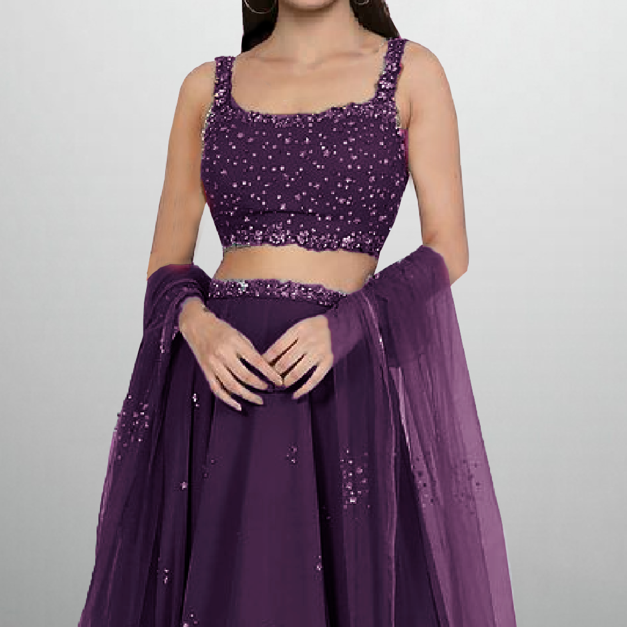 Tyrian purple Georgette Lehenga with embellishmed blouse and Dupatta-RFL005