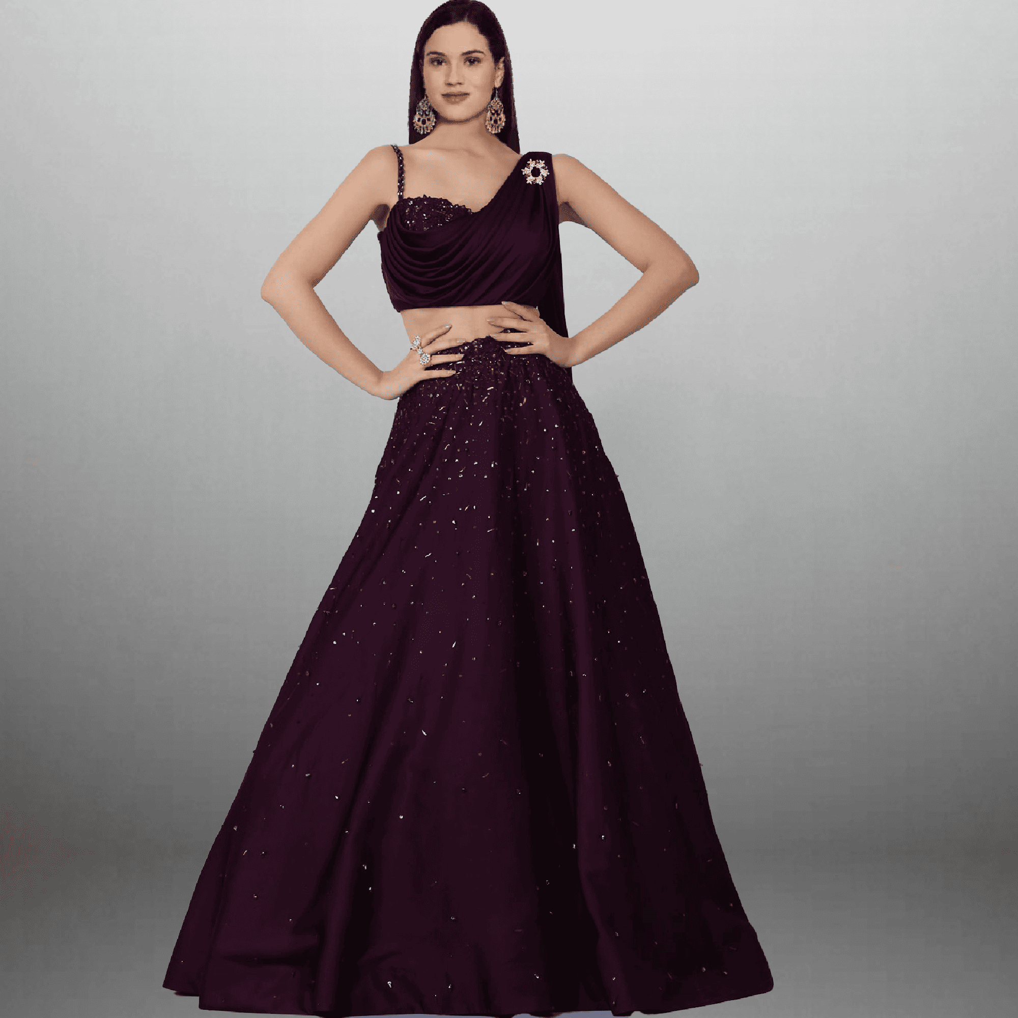 Designer Tyrian purple Lehenga with drapped Dupatta-RFL006