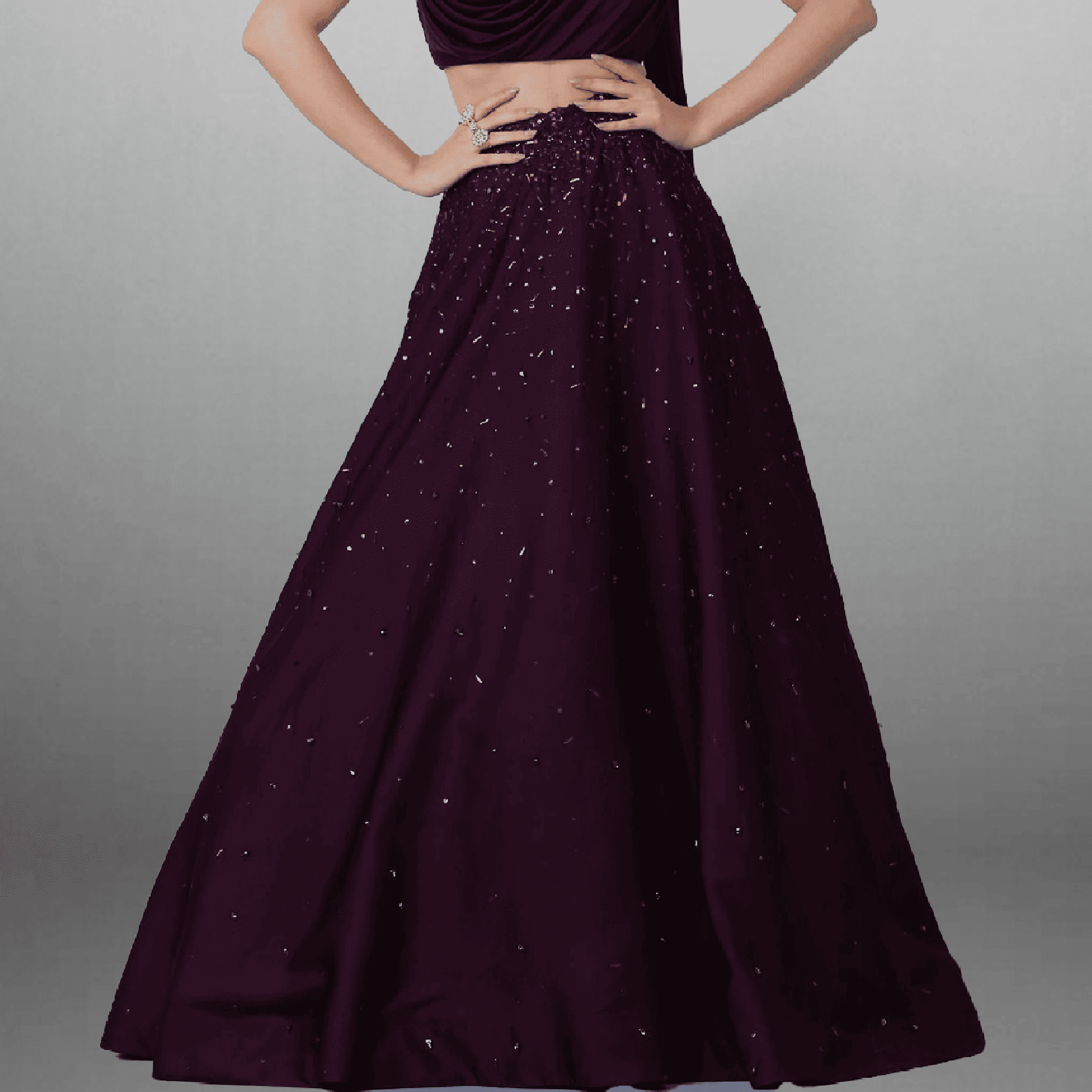 Designer Tyrian purple Lehenga with drapped Dupatta-RFL006