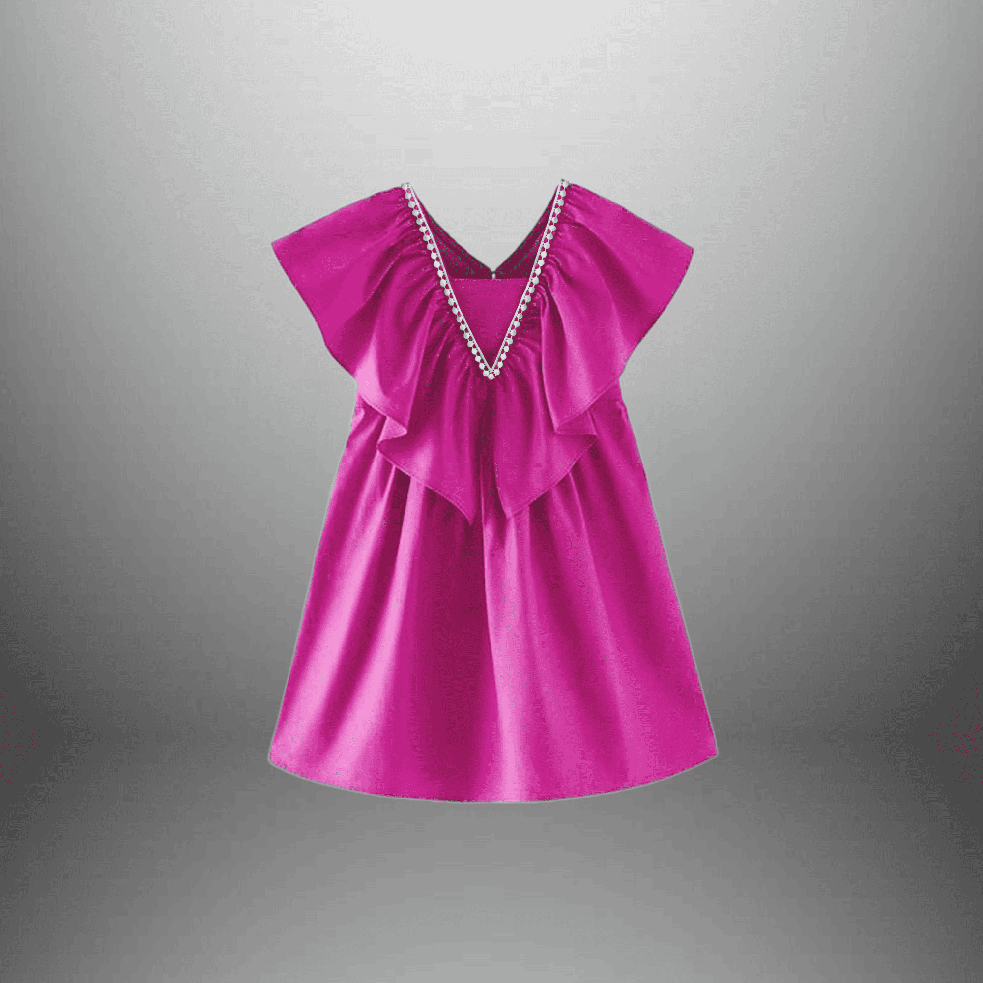 Girl's frilled dress with neckline lace design-RKFCW509