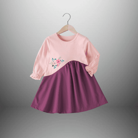 Girl's Color blocked dress with balloon sleeve-RKFCW510