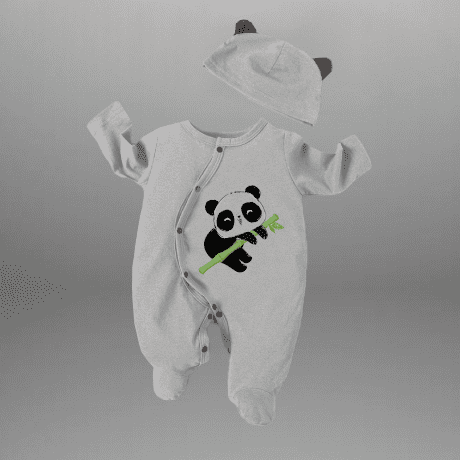 Toddler's Grey Romper with cute lazy panda motif and a free cap-RKFCTT104