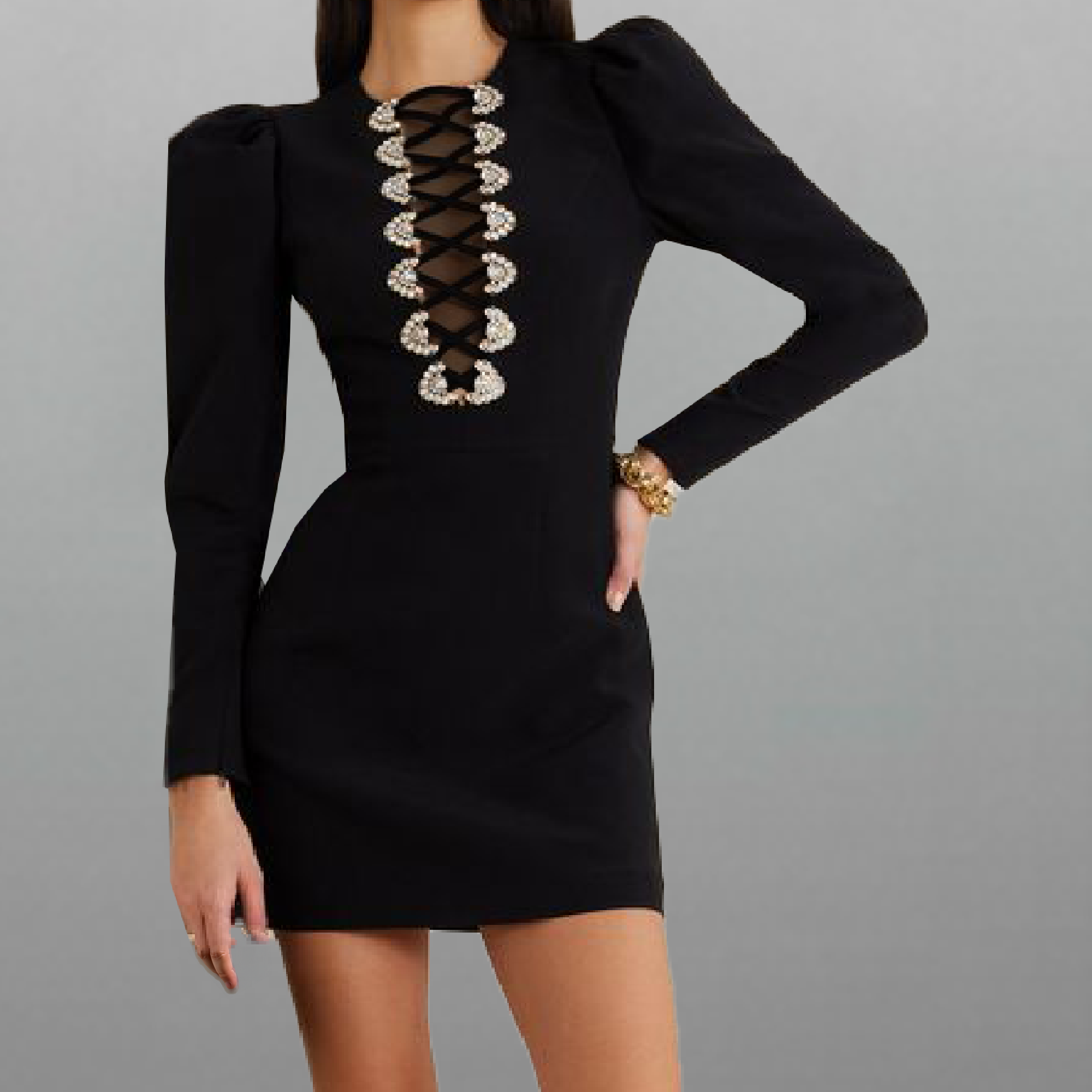Women's Black Full sleeve dress with Beautiful hand work Embellishment-RED067