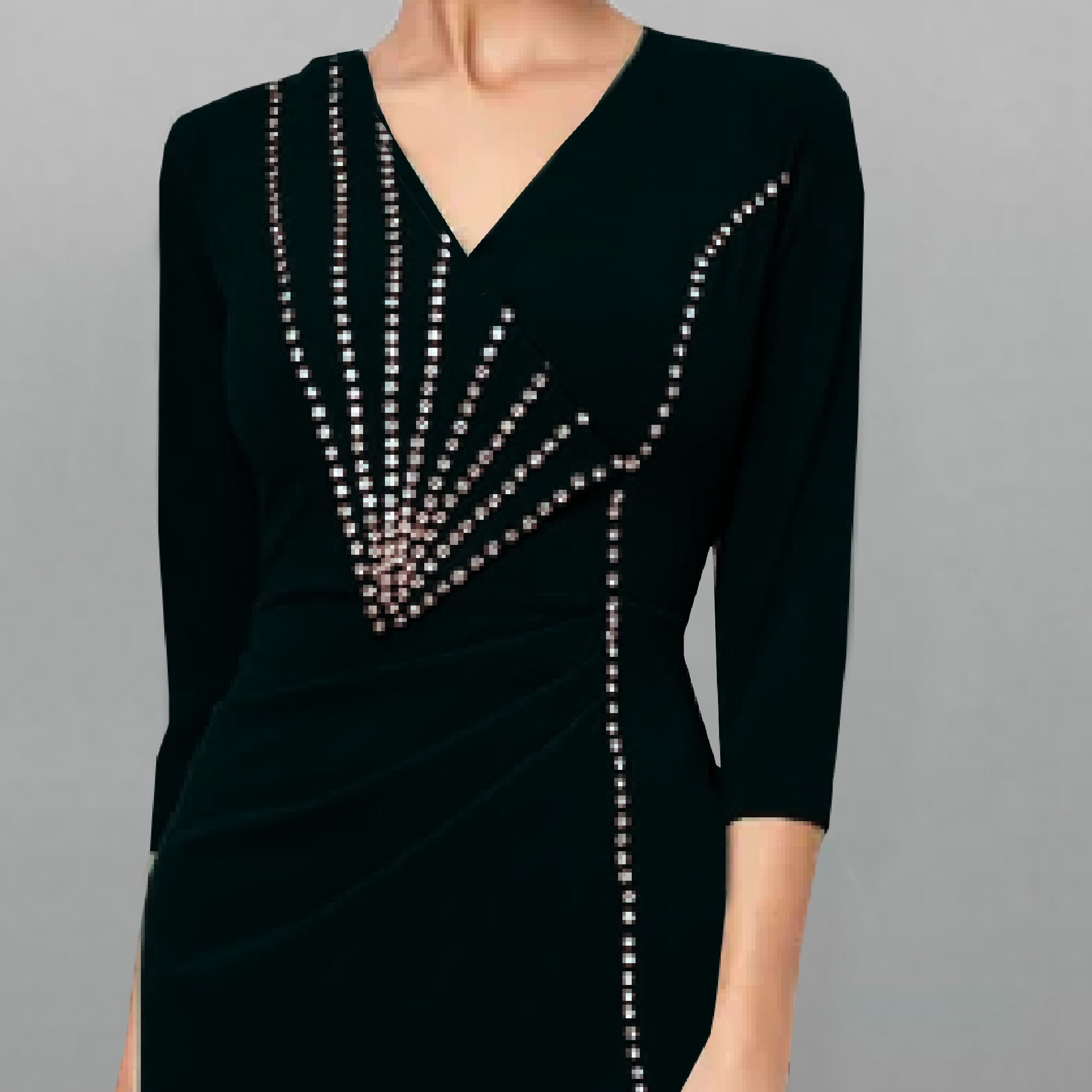 Women's Black 3/4th sleeve dress with front slit and kundan work-RED070