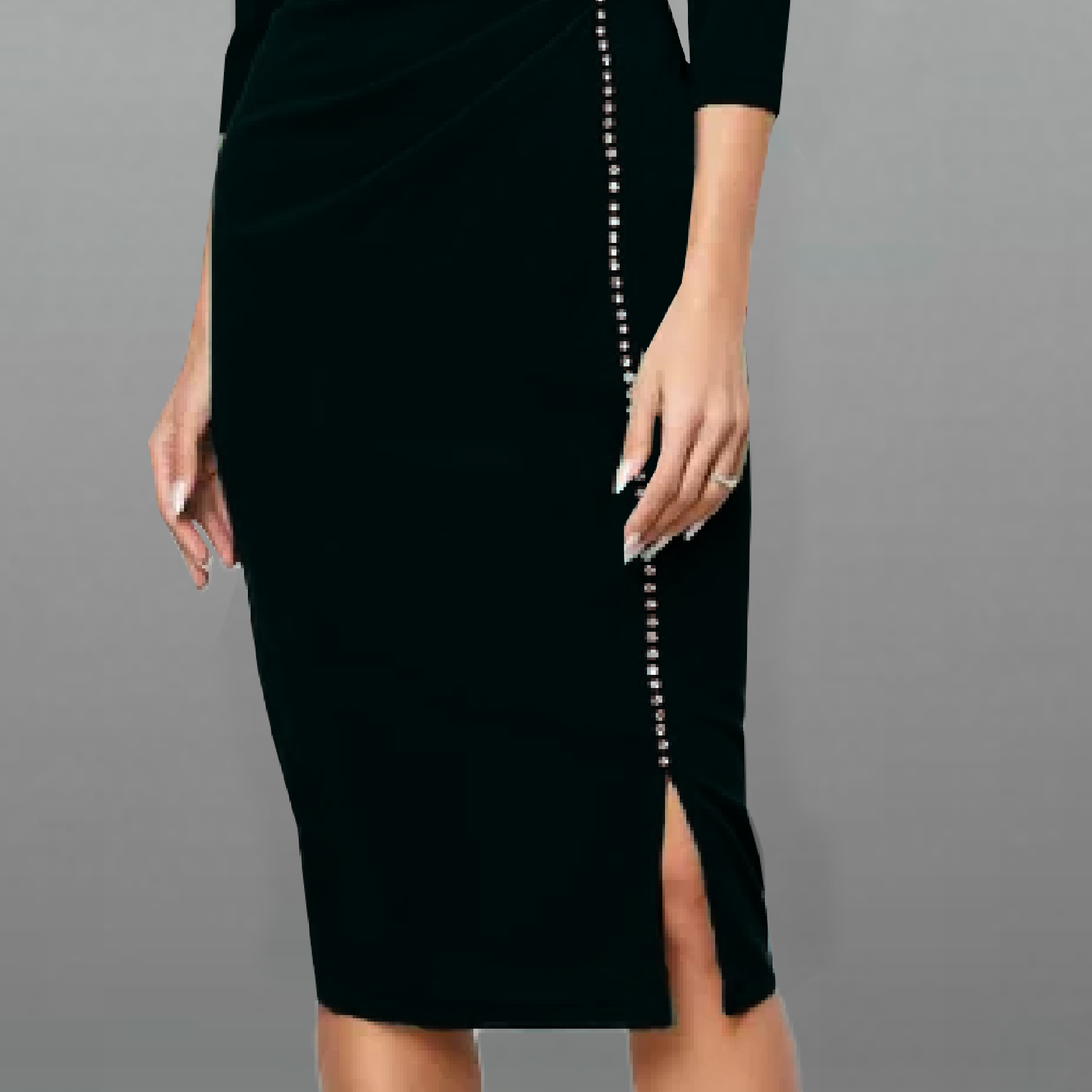 Women's Black 3/4th sleeve dress with front slit and kundan work-RED070