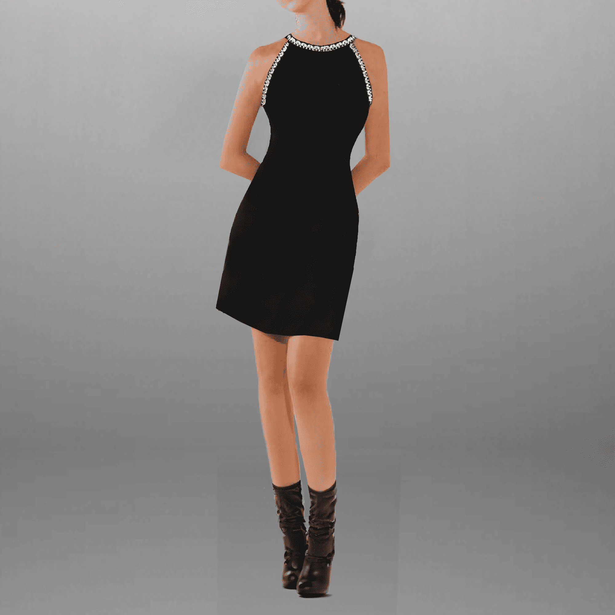 Women's Black sleeveless dress with kundan work-RED072