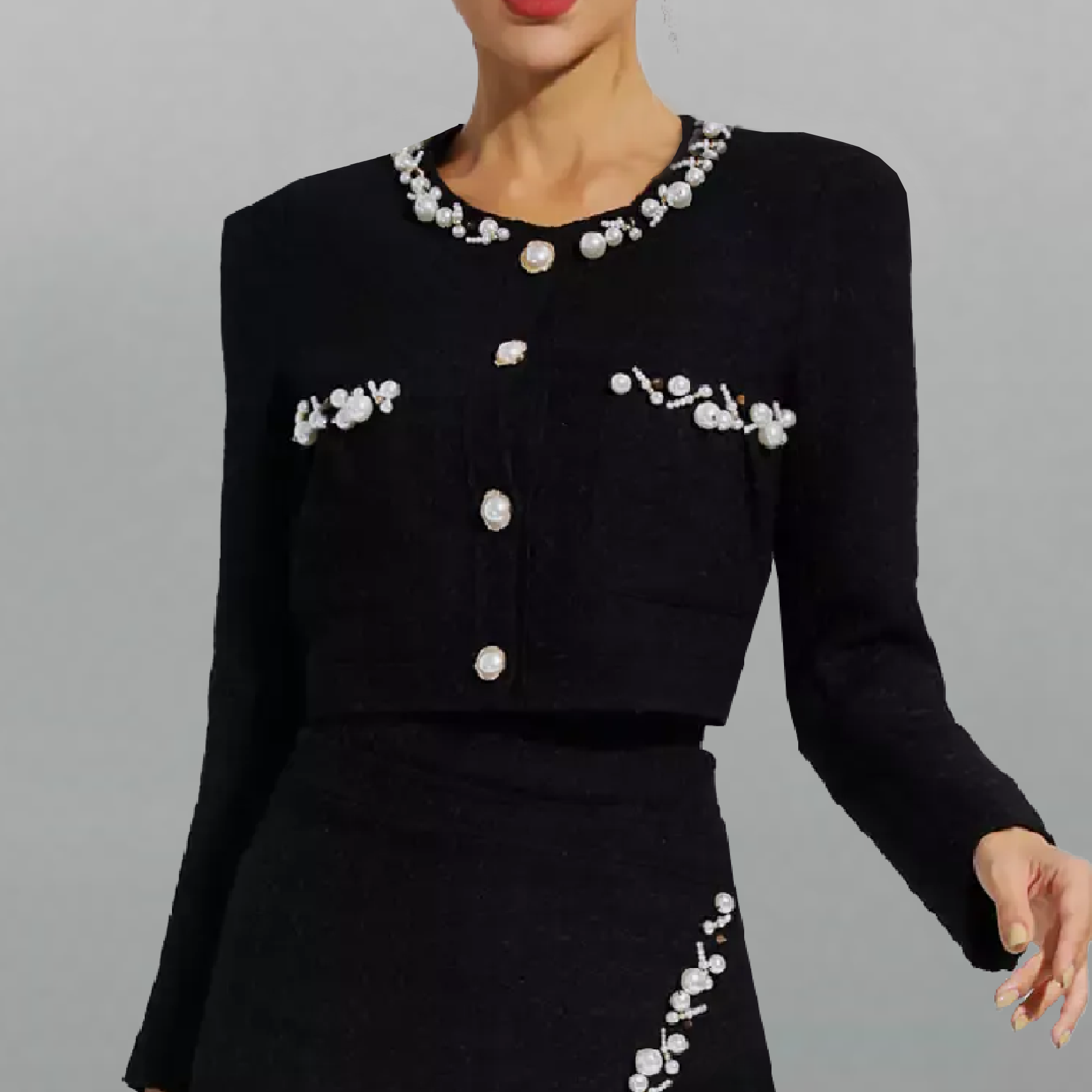 Women's Black two piece set of Skirt & Top with hand work-RTPS001