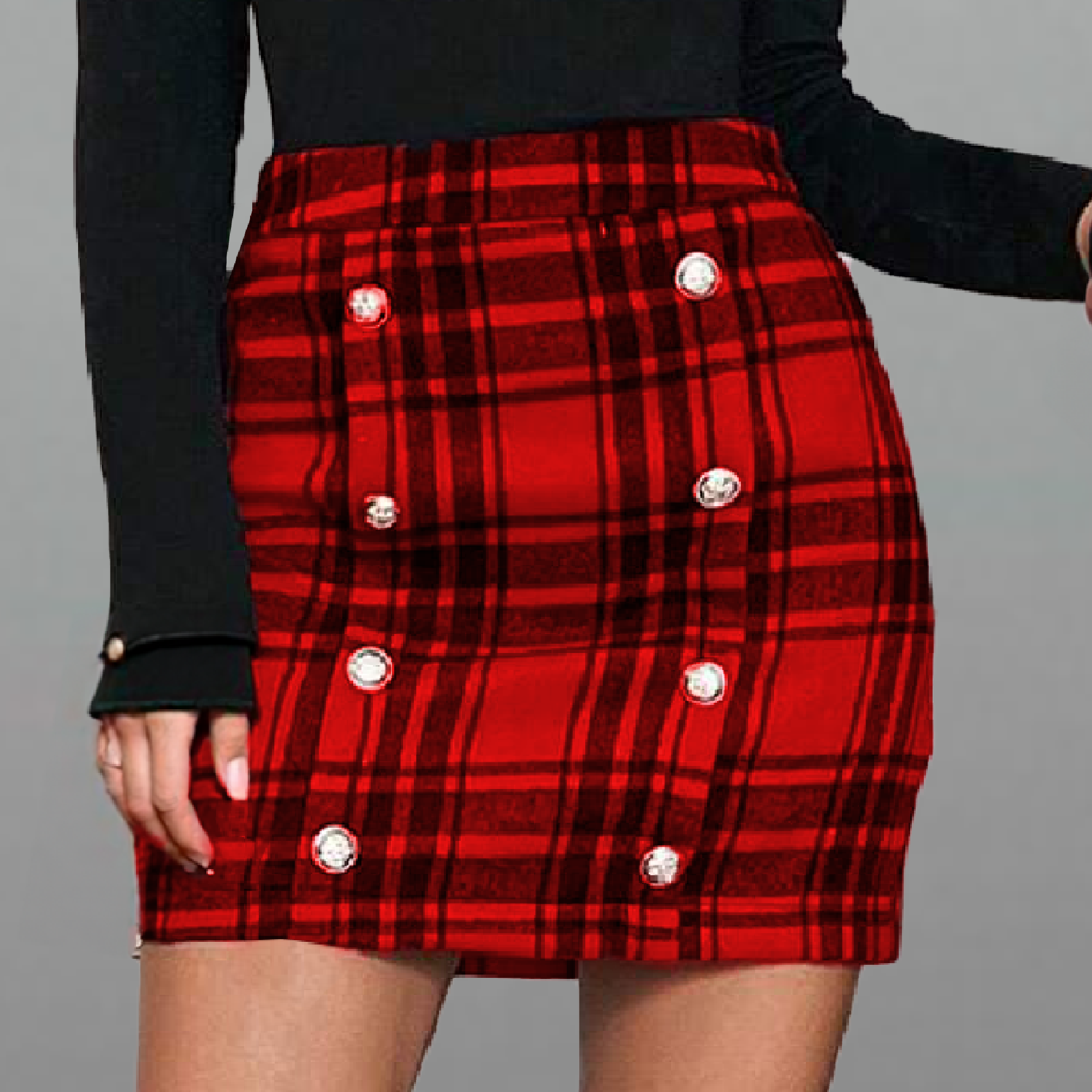 Women's Black & Checkered  two piece set of Skirt & Top-RTPS002