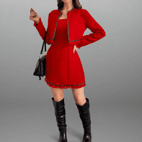 Women's Red Mini Dress and a Jacket-RCD036