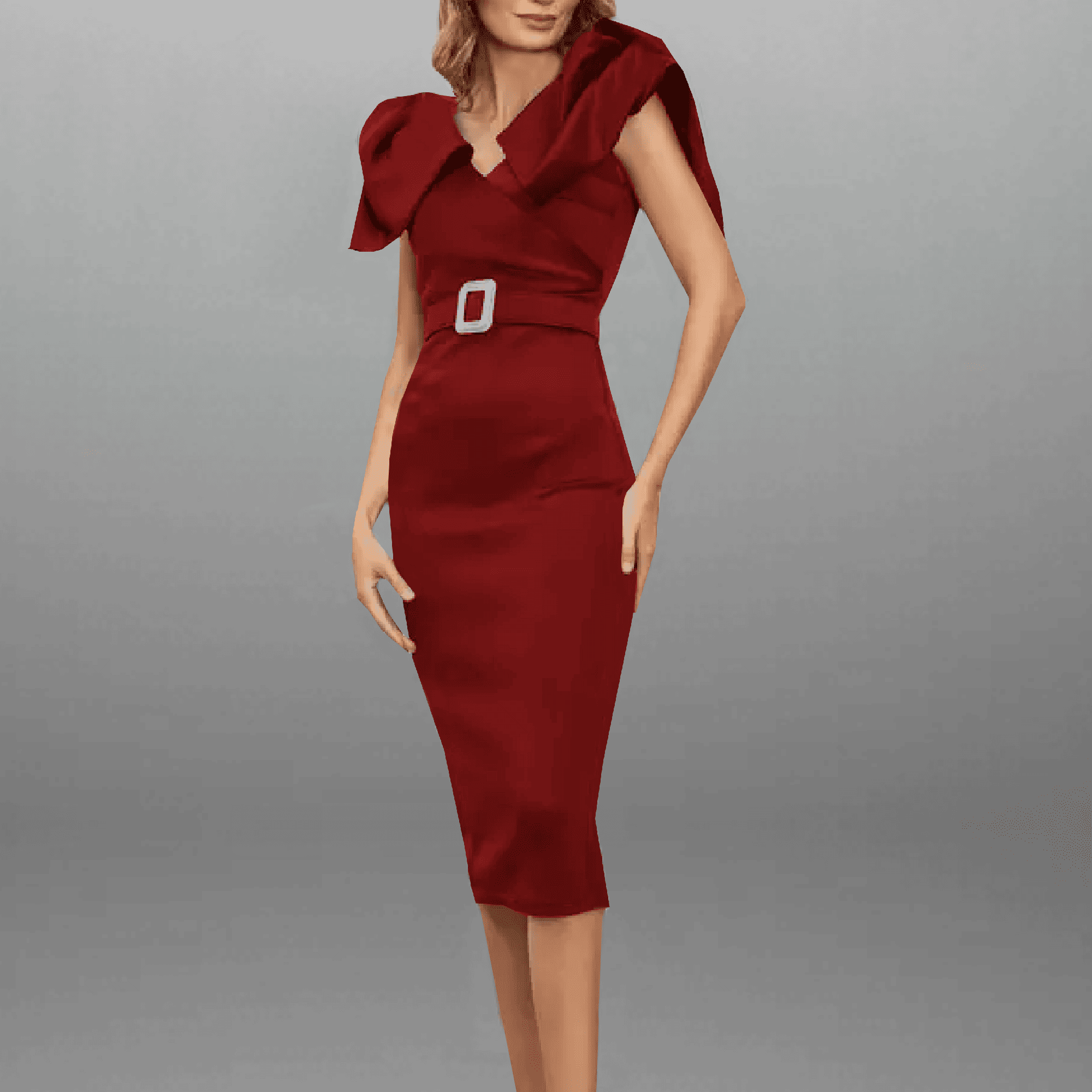 women's Red Solid bodycon dress with a Belt-RED071