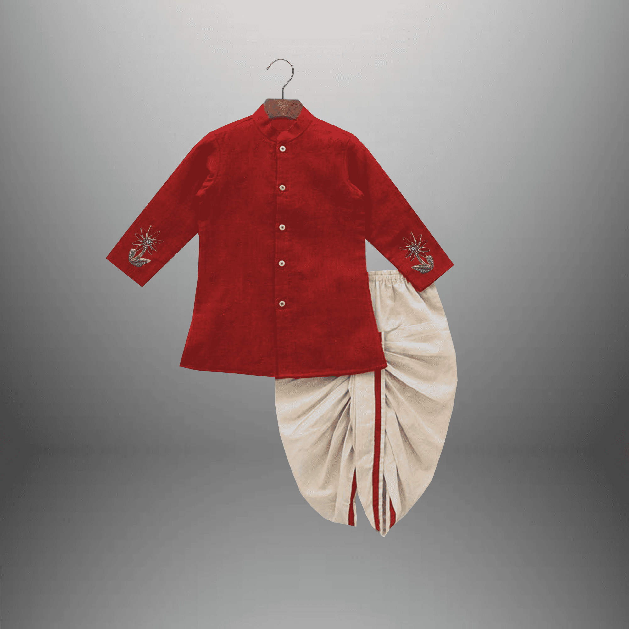 Boy's Maroon Sherwani style kurta with Dhoti-RKFCW525