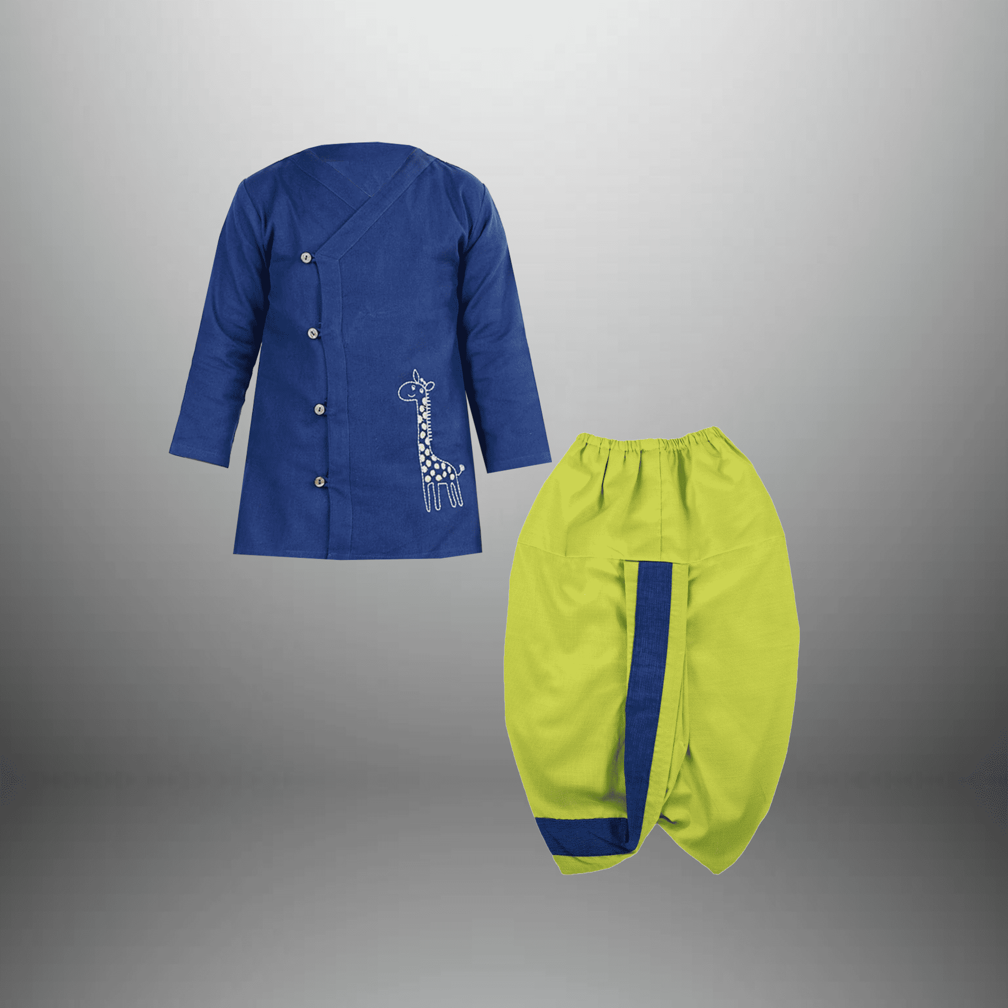 Boy's Royal Blue Sherwani style kurta with light Green Dhoti-RKFCW523
