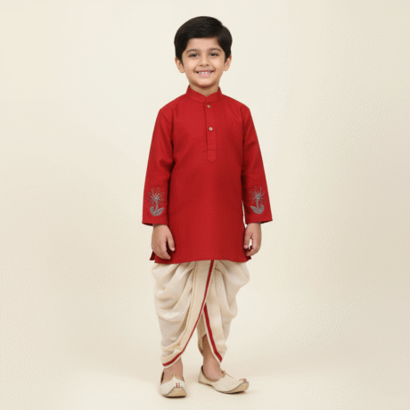 Boy's Maroon Sherwani style kurta with Dhoti-RKFCW525