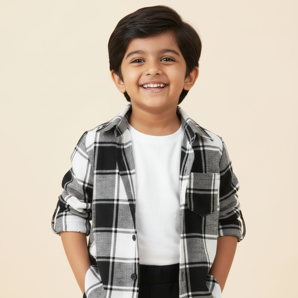 Boy's 3 piece set of Black Cargo pant ,Black and white Checkered shirt and a white T-shirt-RKFCW542 - Image 10