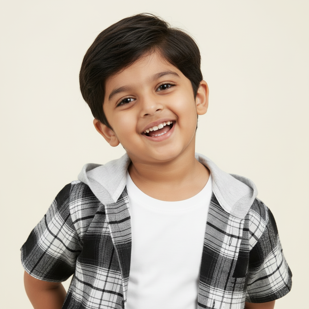 Boy's 3 piece set of Black Cargo pant ,Black and white hooded Checkered shirt with a t-shirt-RKFCW545 - Image 9