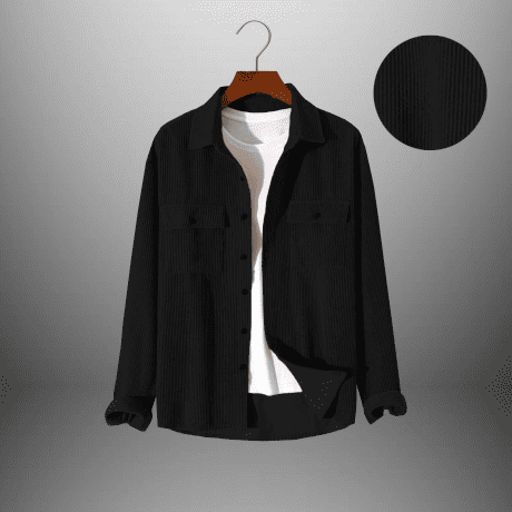 Men's Black Corduroy Shirt with Pocket and A Plain white T-shirt-RMS034