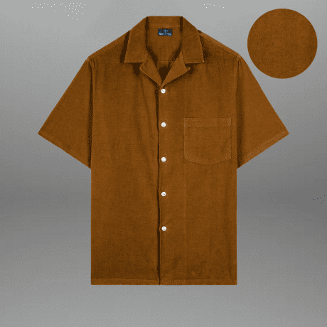 Men's Mud Brown Corduroy Camp Collar Shirt with a Pocket-RMS045