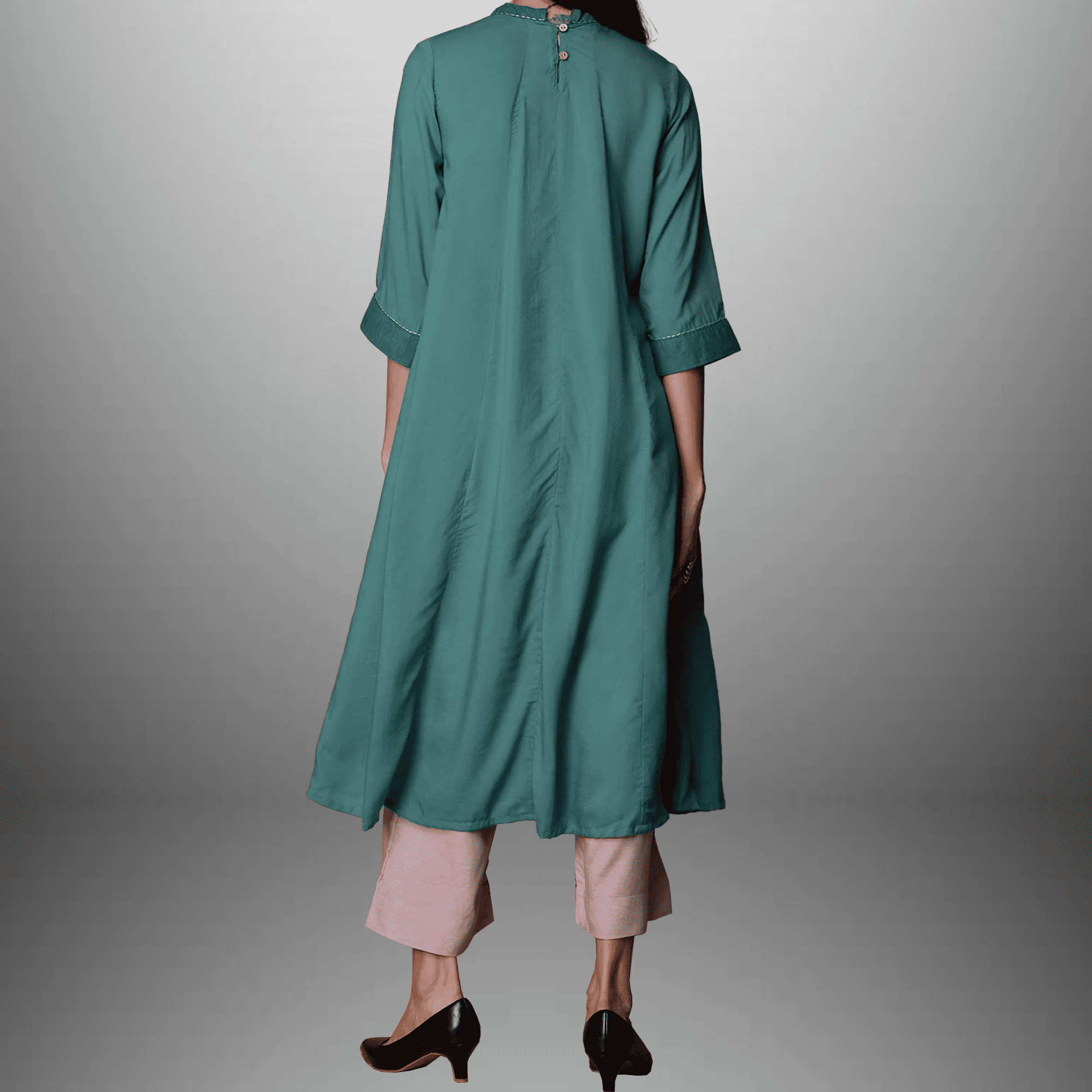Women's Blue Yoke design Kurti with embroidery work and pockets with Bottom-RWKS081