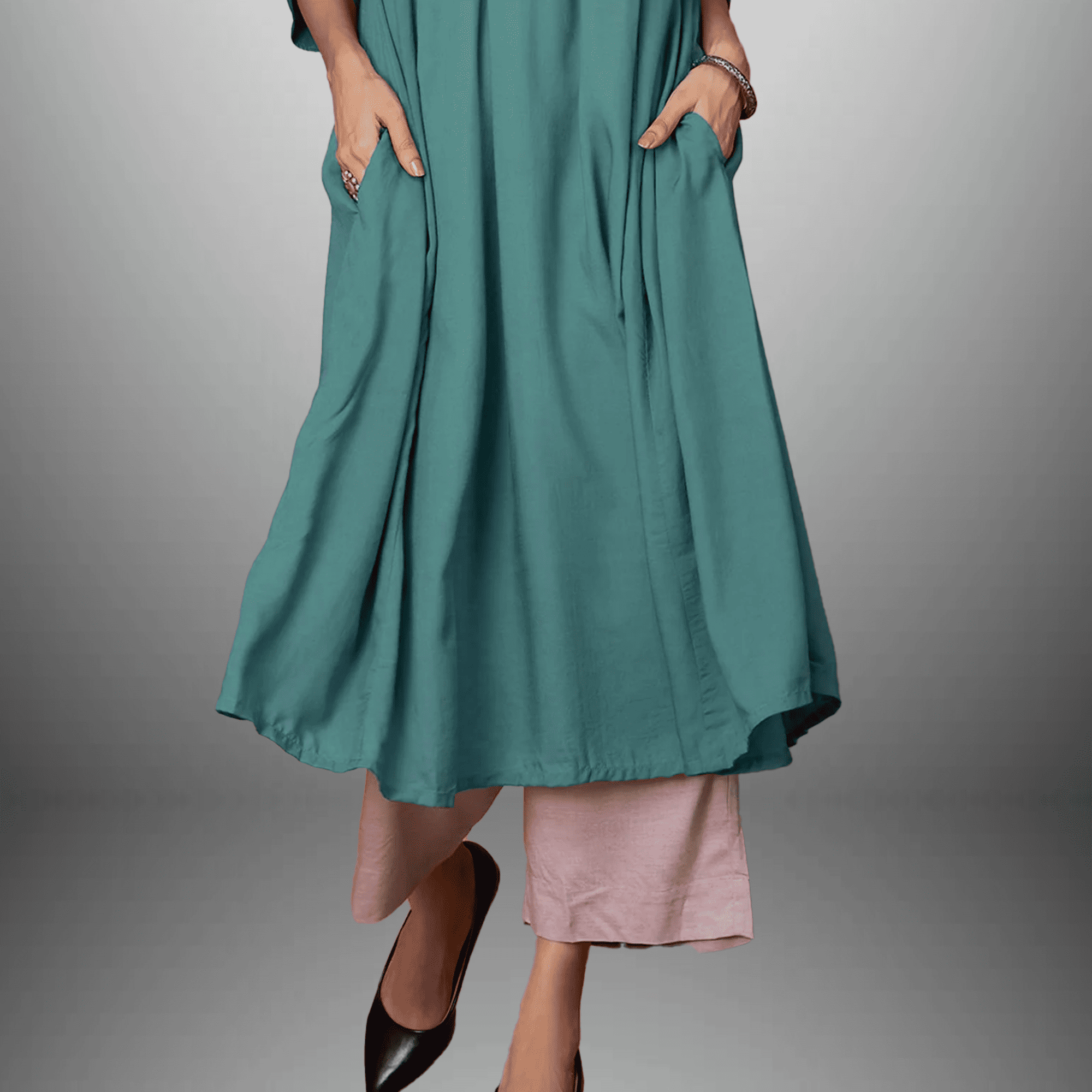 Women's Blue Yoke design Kurti with embroidery work and pockets with Bottom-RWKS081