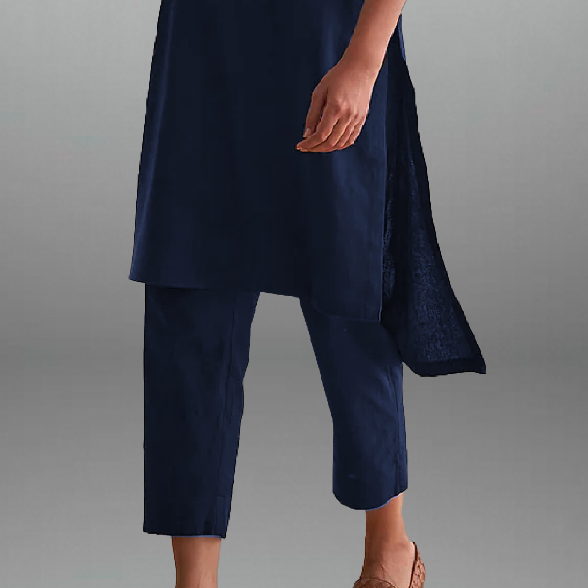 Women's Dark Blue Kurti set with Printed Patch work-RWKS078