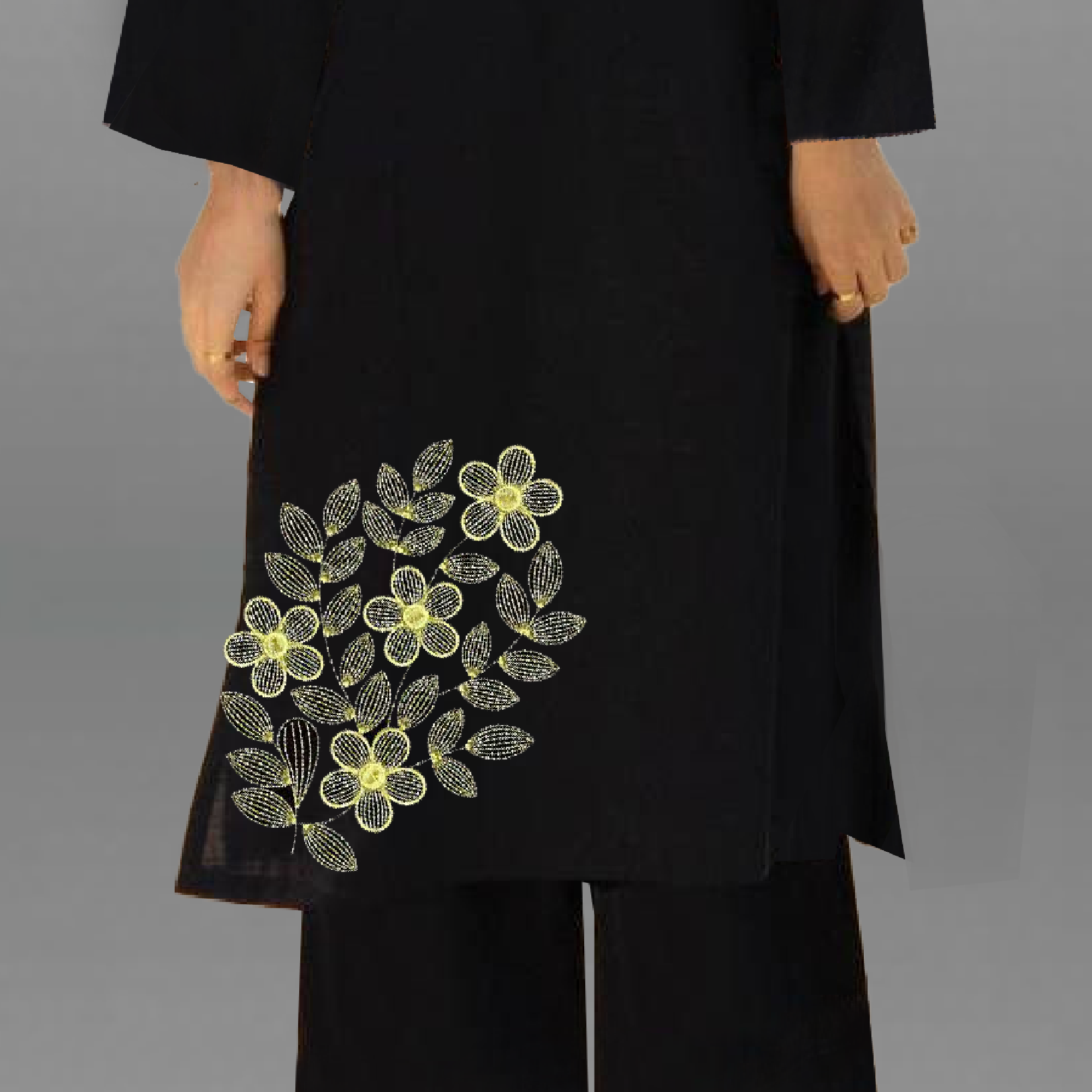 Women's Dark Blue Kurti set with Lace and Embroidery work-RWKS087