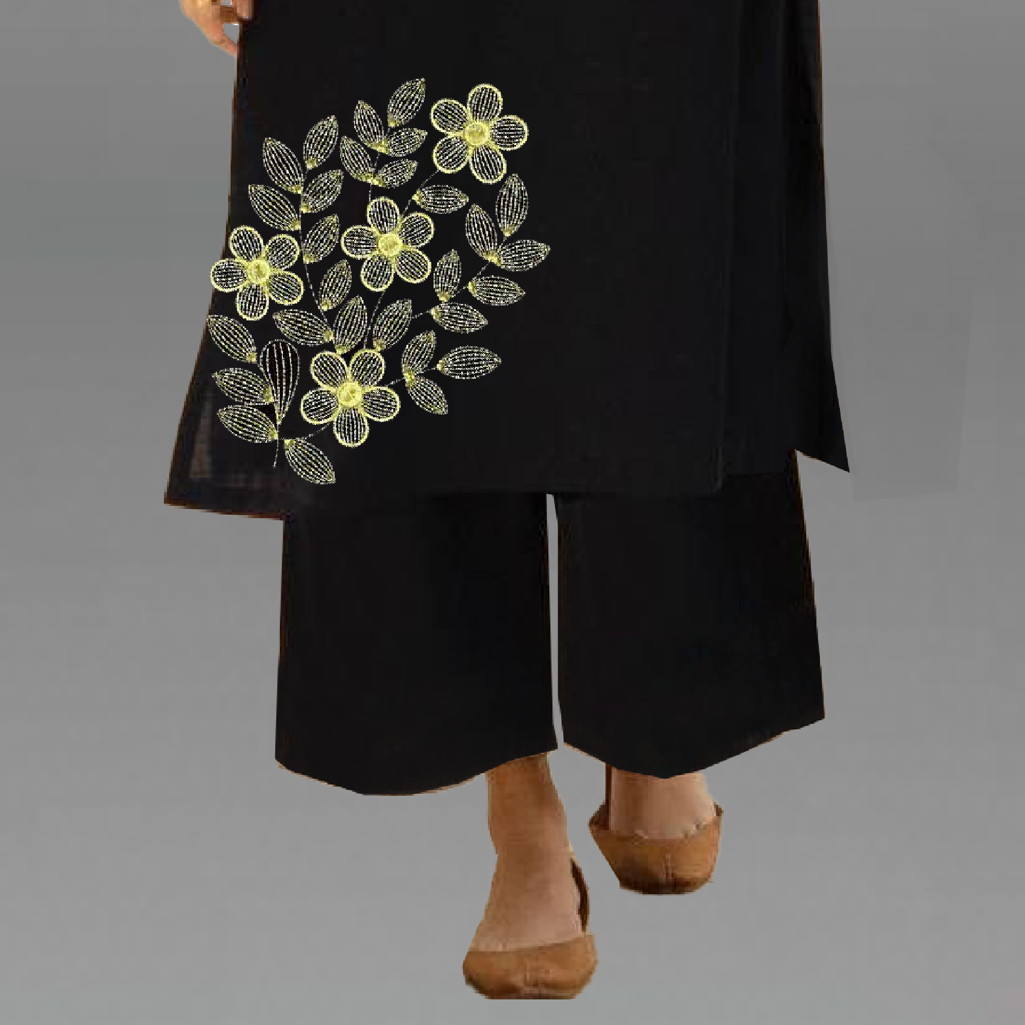 Women's Dark Blue Kurti set with Lace and Embroidery work-RWKS087