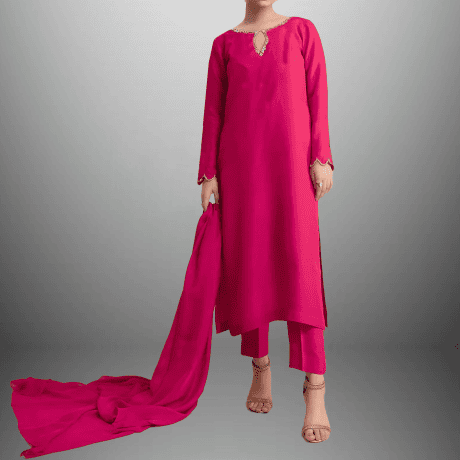 Women's Fuchsia Pink kurti with Pant and Dupatta-RWKS075