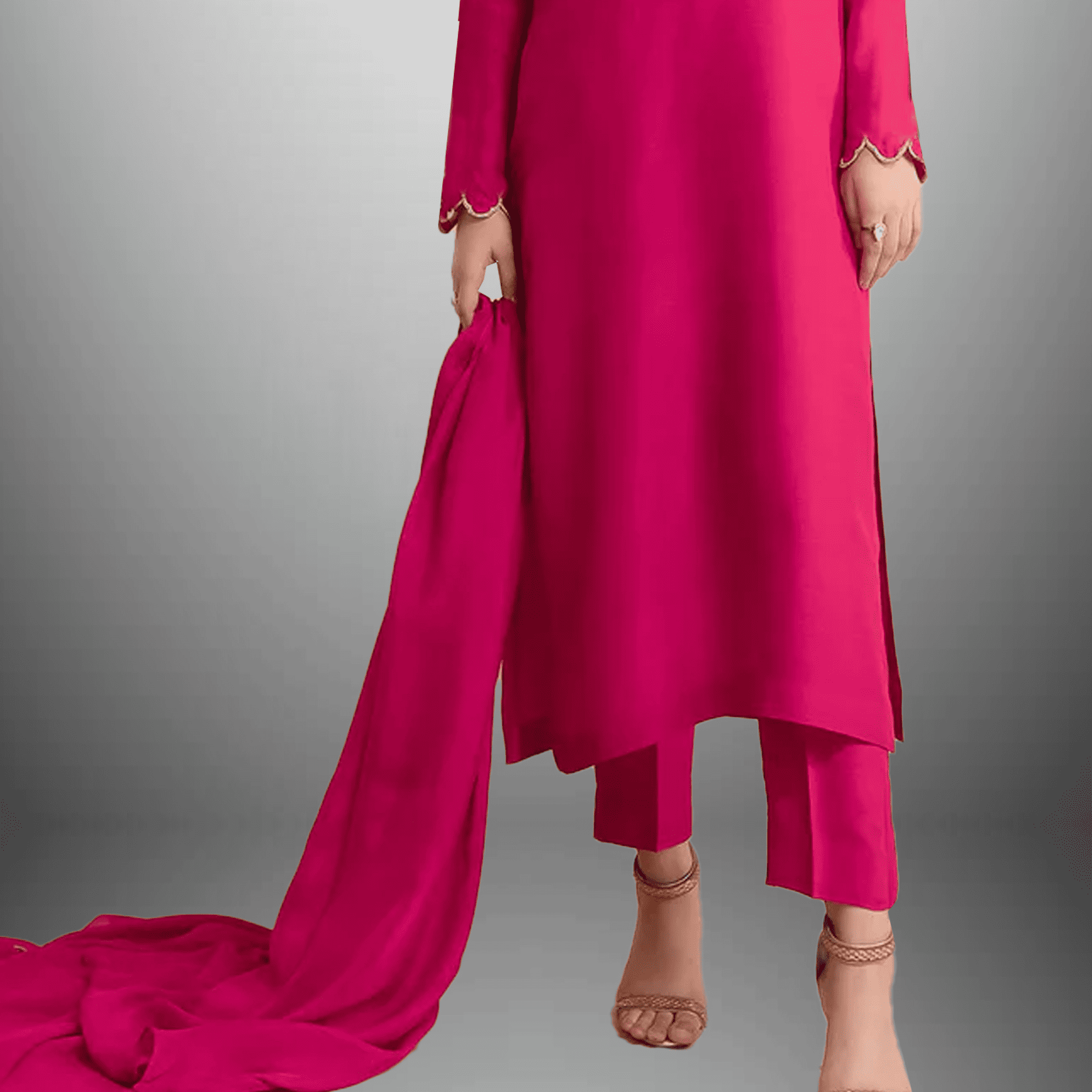 Women's Fuchsia Pink kurti with Pant and Dupatta-RWKS075