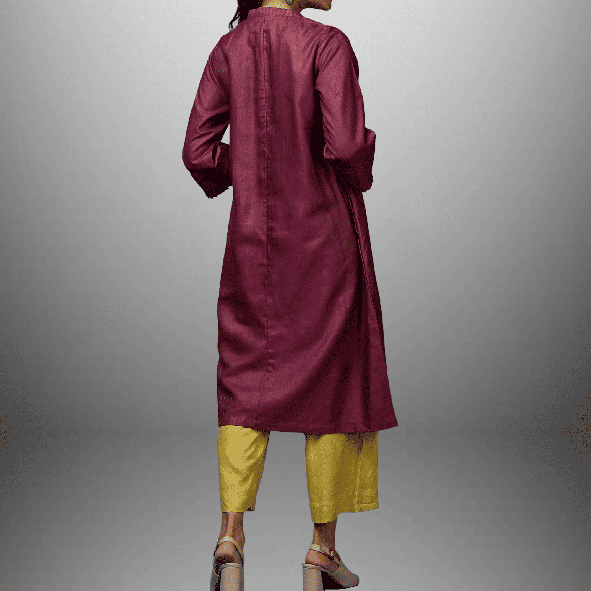 Women's Rouge Pink Kurti with with Embroidery work on Top and Lime Green Palazzo-RWKS083