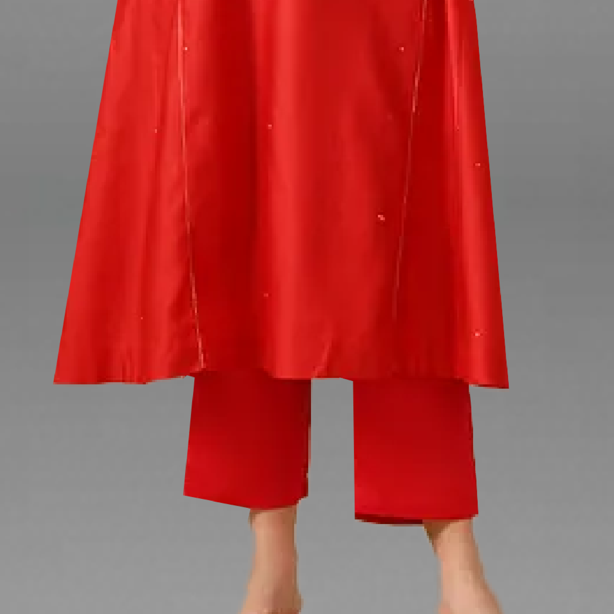 Women's Tomato Red Kurti set with Embroidery work-RWKS088