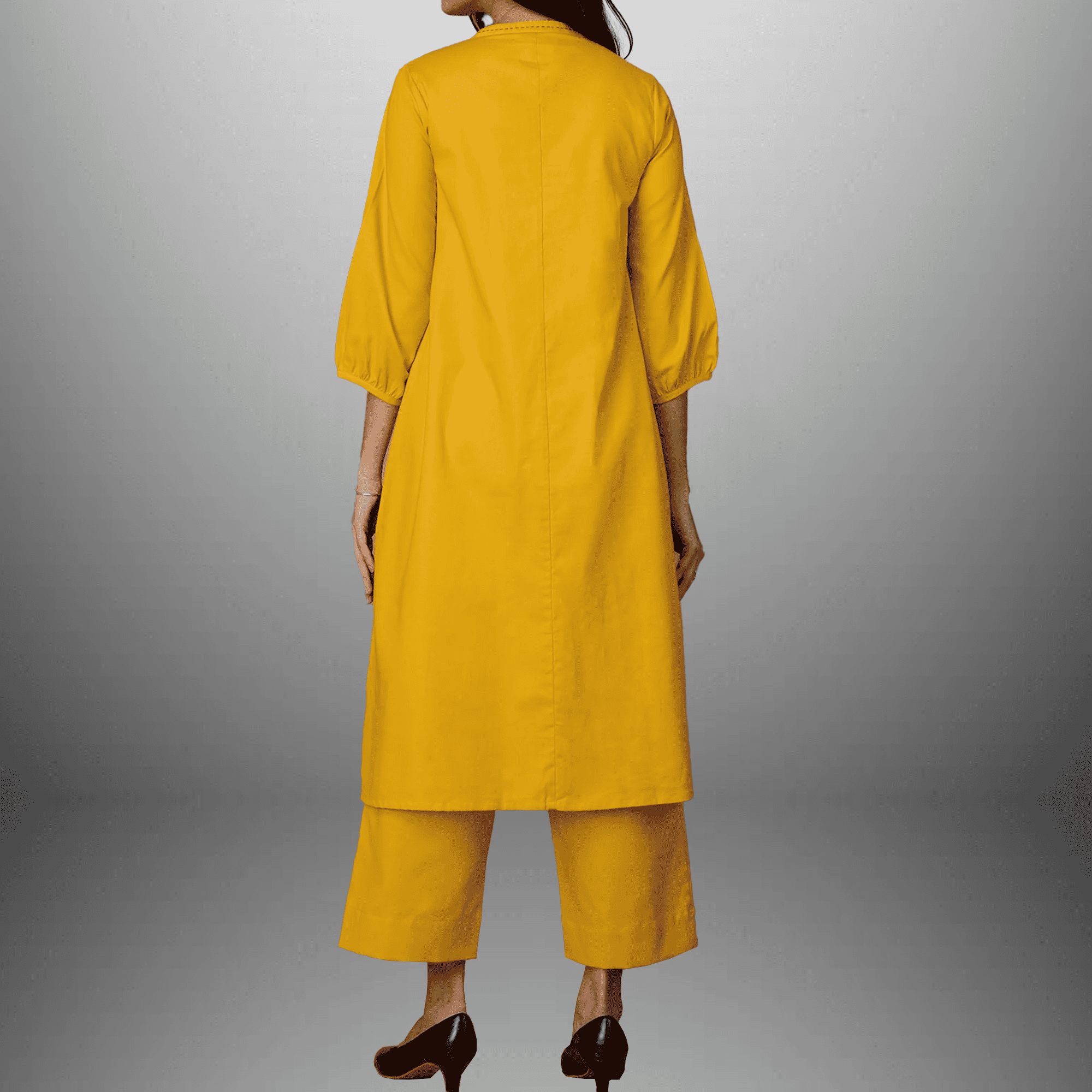 Women's Yellow Kurti Set with Embroidery work-RWKS084