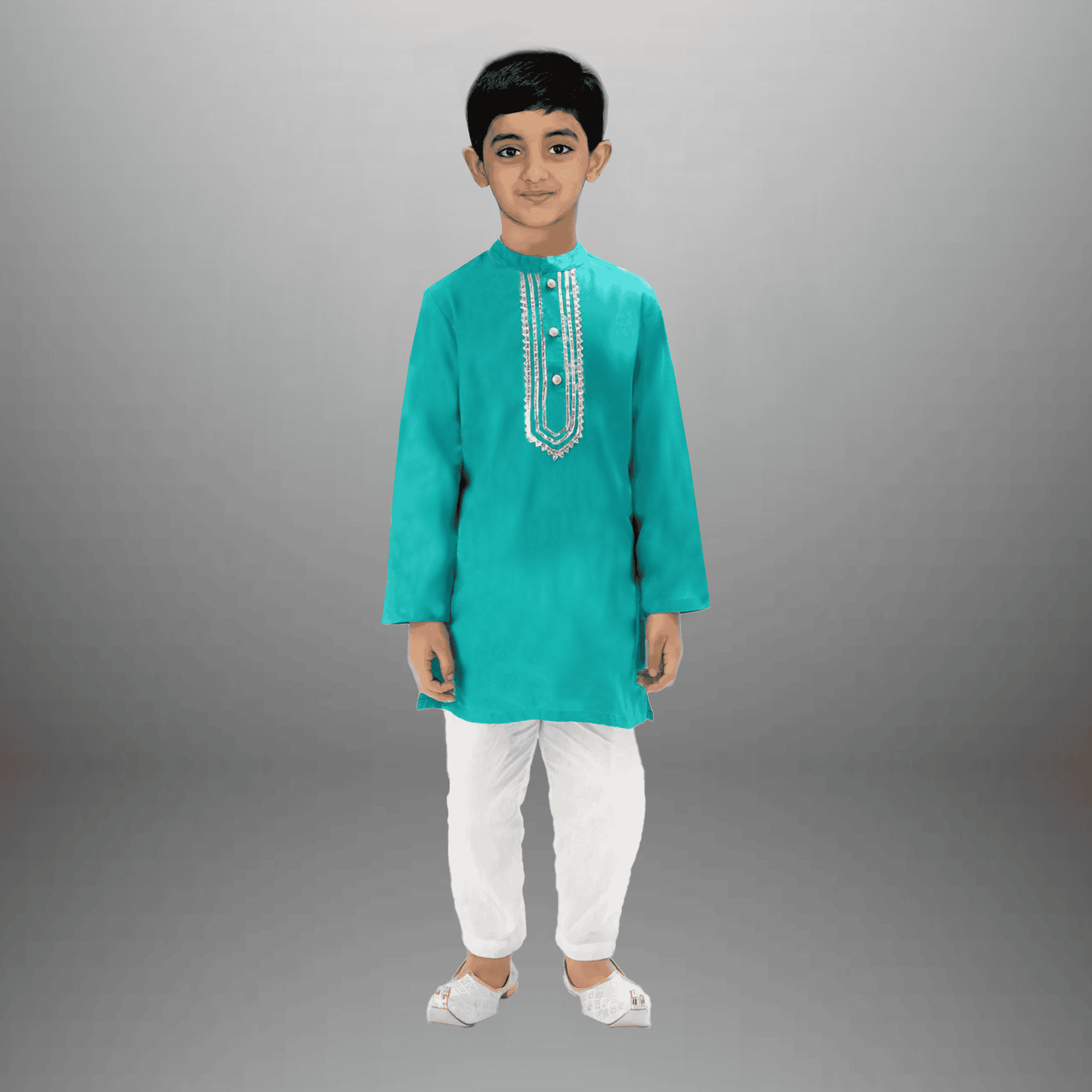 Boy's 2 piece set of caribbean Green  colored kurta and pajama for festive Season - RKFCW566