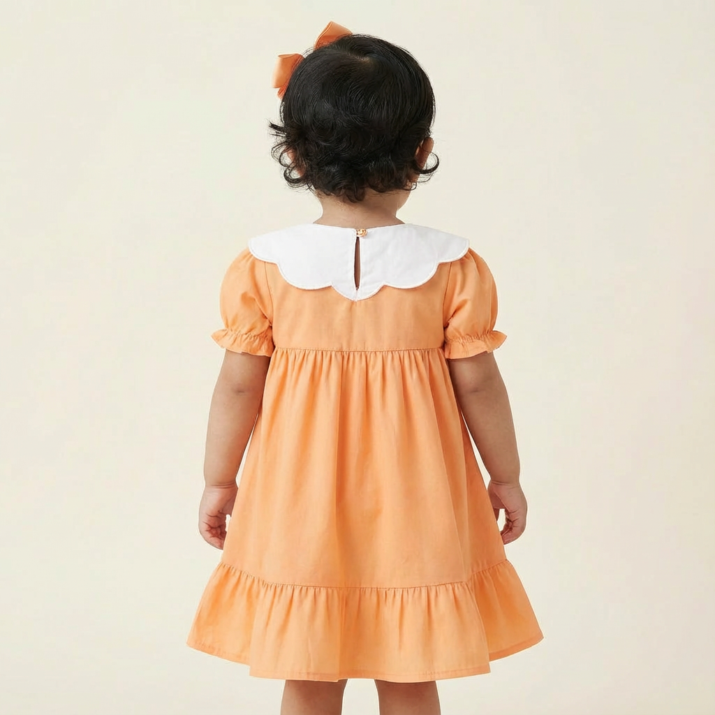 Girl's peach colour casual dress with a free hairband - RKFCW572 - Image 4