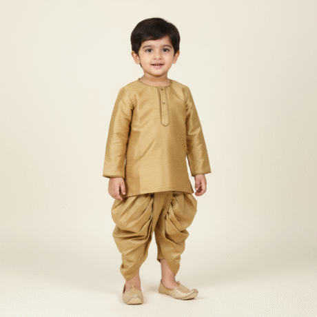 Toddler's 2 piece set with golden kurta and dhoti -RKFCTT119
