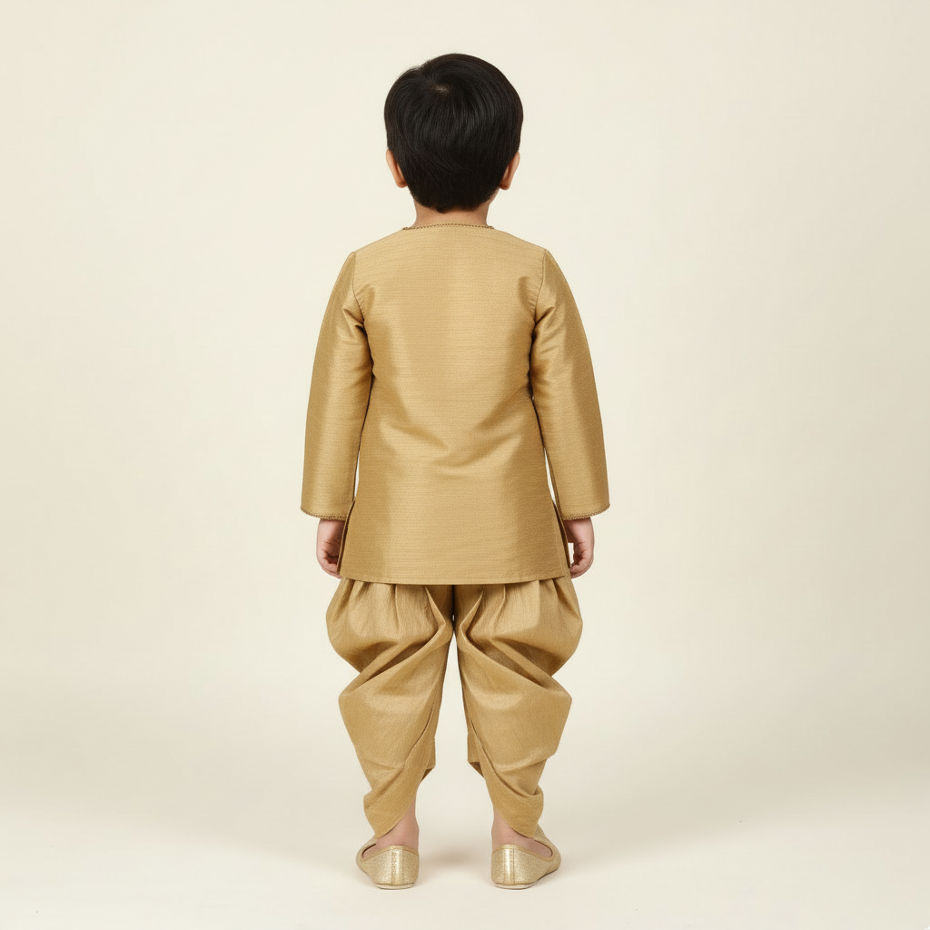 Toddler's 2 piece set with golden kurta and dhoti -RKFCTT119 - Image 4