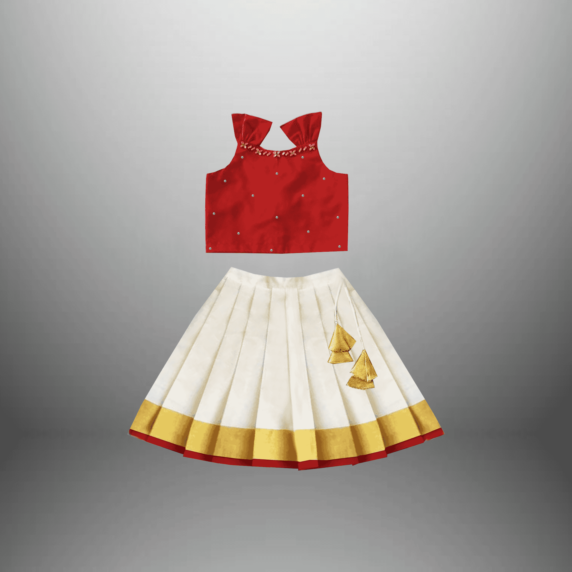 Girl's long skirt and pretty red blouse for festive look-RKFCW569