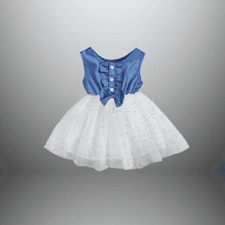 Girl's casual cute sleeveless dress with a bow - RKFCW573