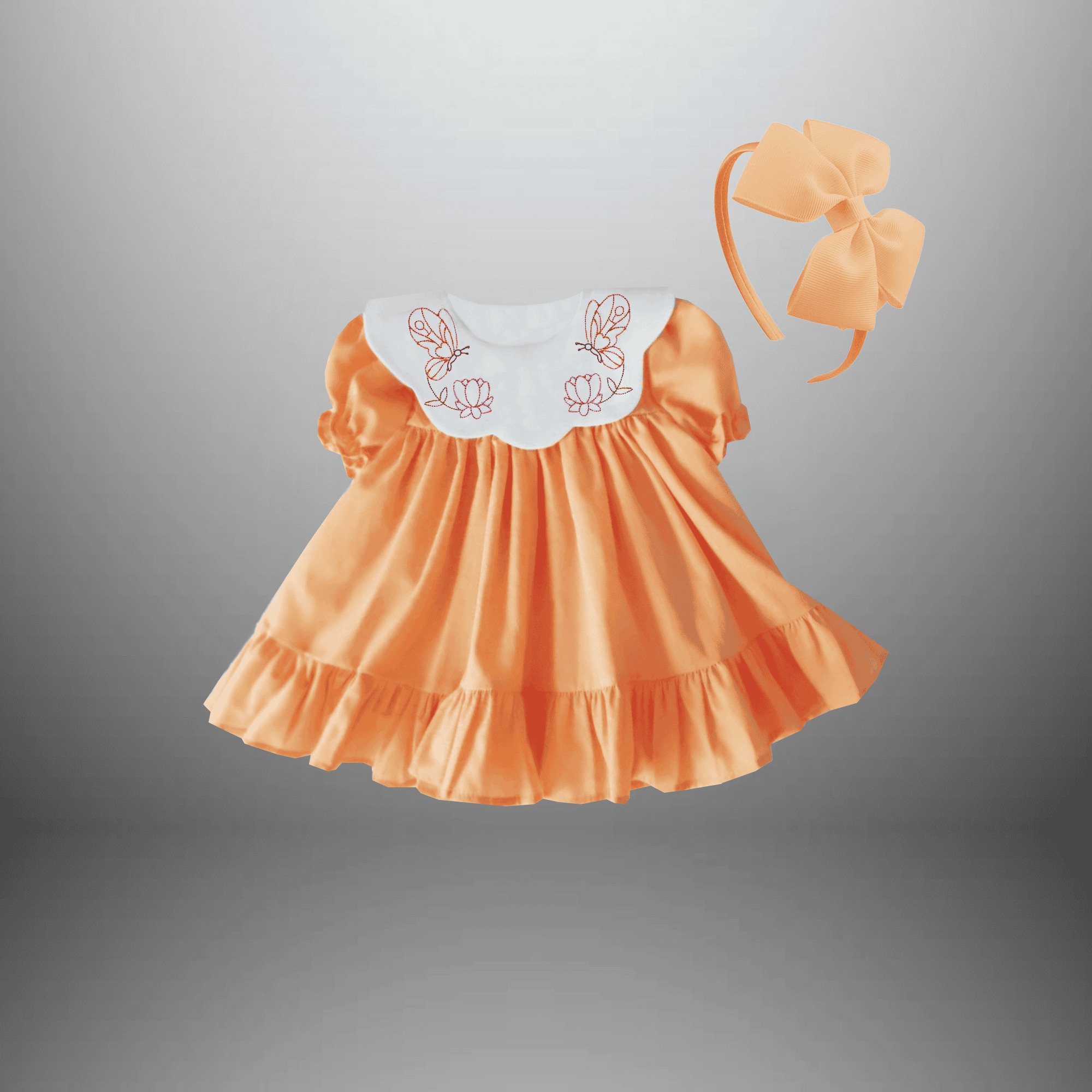 Girl's peach colour casual dress with a free hairband - RKFCW572