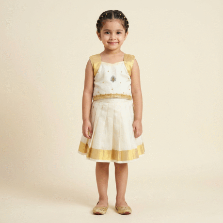 Girl's long skirt and sleeveless blouse for festive look-RKFCW567